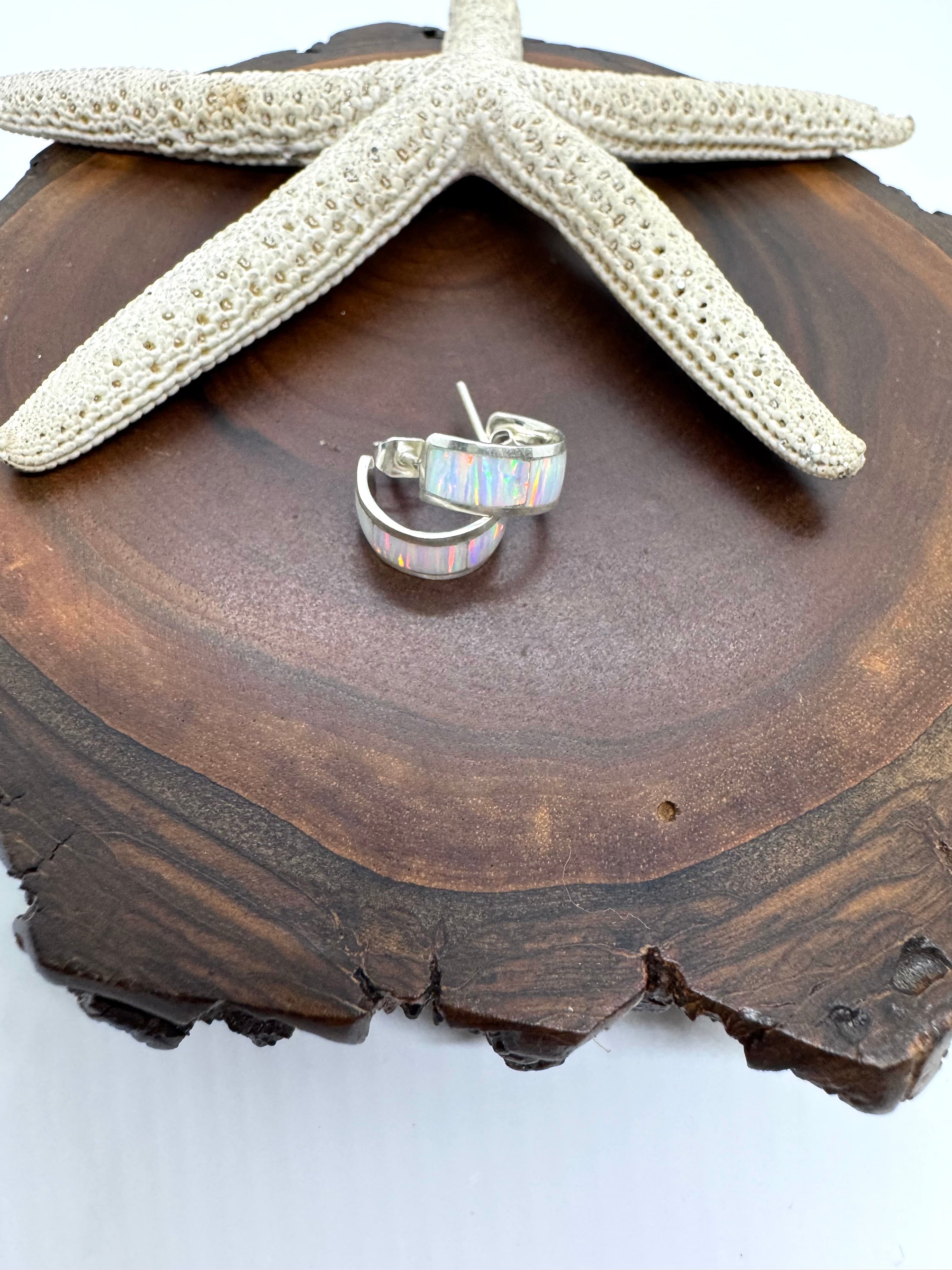 White fire opal hoop earrings