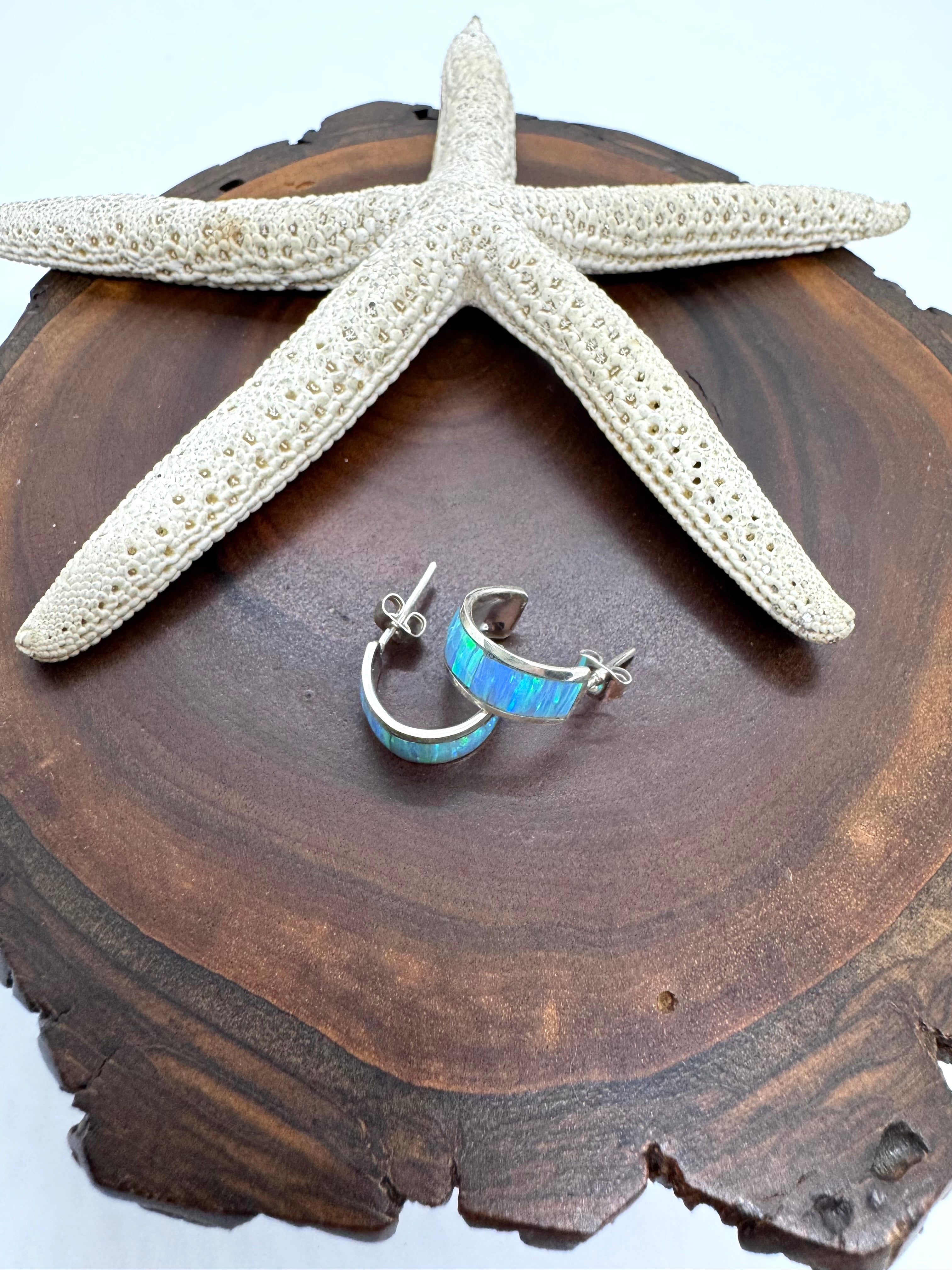 Ocean blue fire opal  hoop earrings