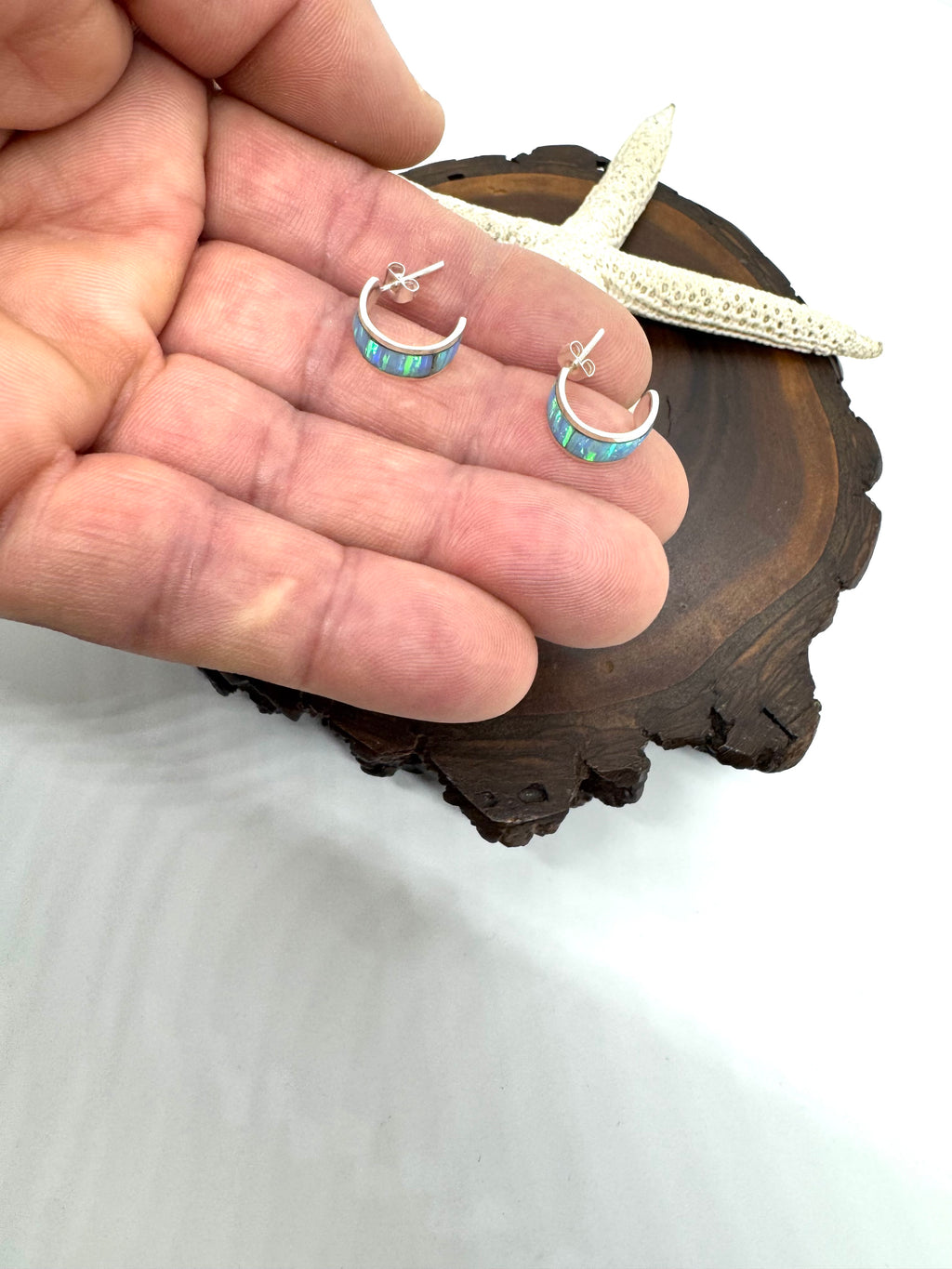 Ocean blue fire opal  hoop earrings
