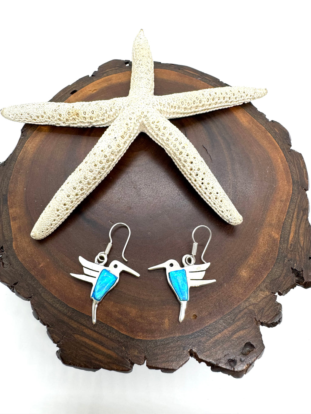 Hummingbird ocean blue fire Opal earrings