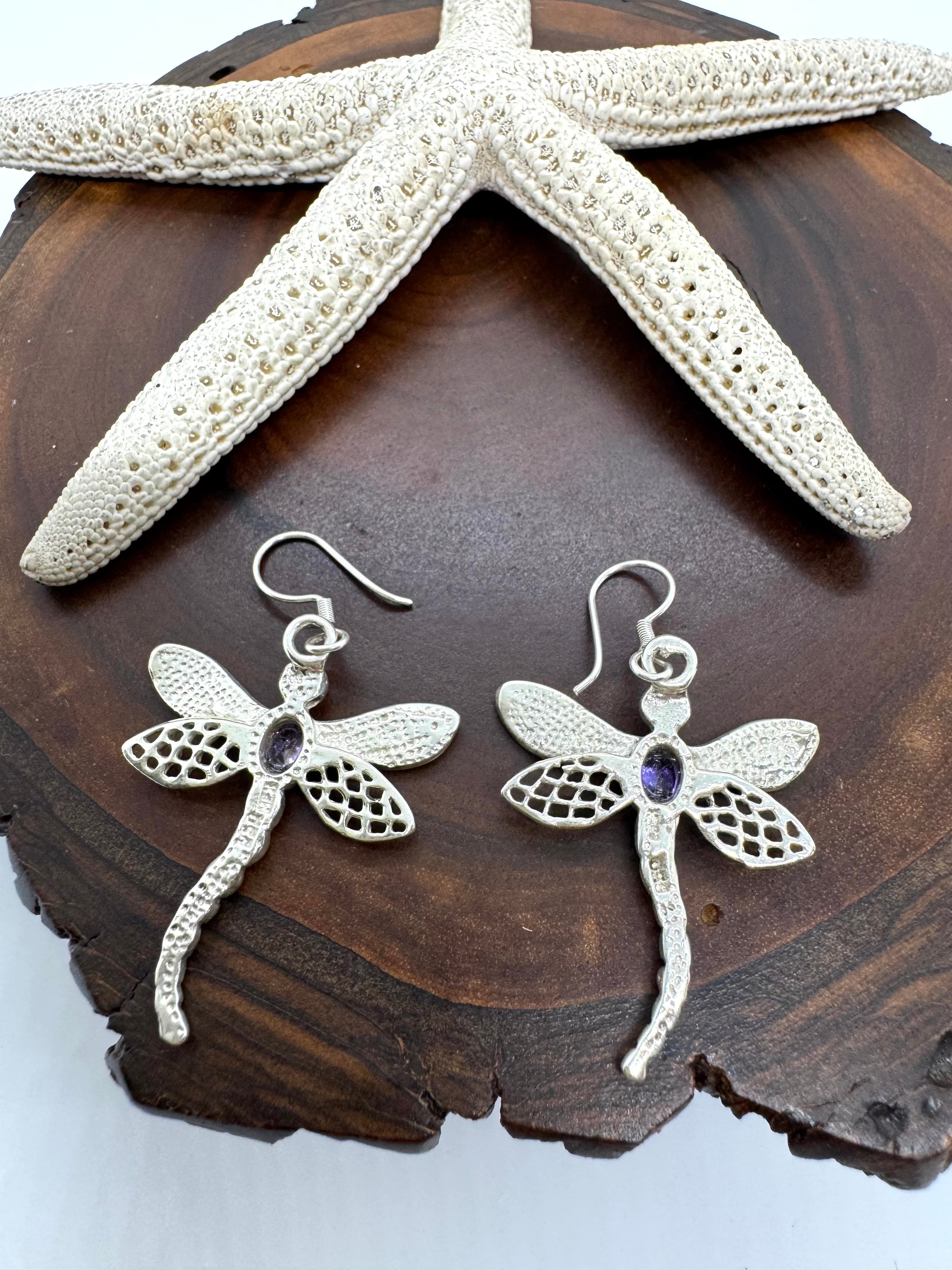 Fire opal and amethyst dragonfly earrings
