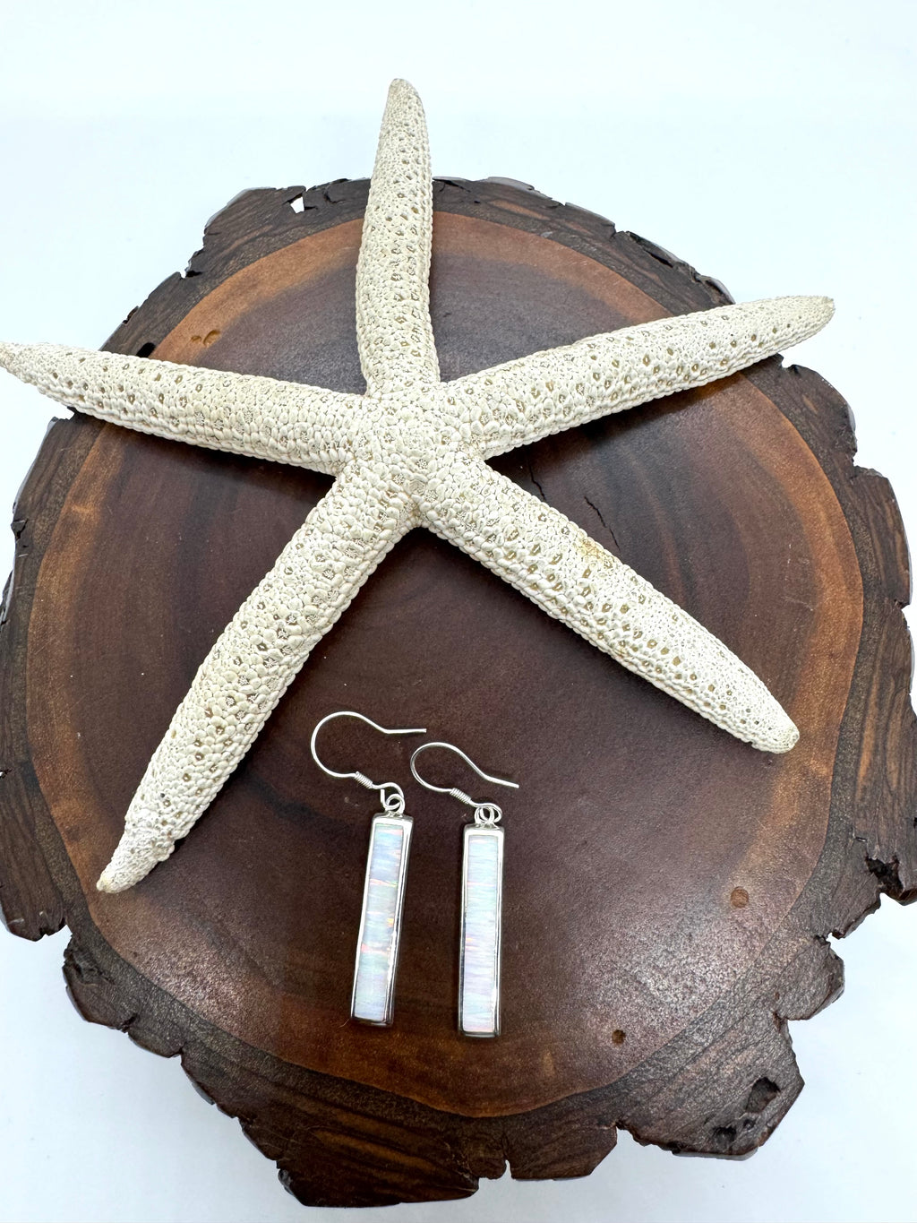 White fire opal hanging earrings