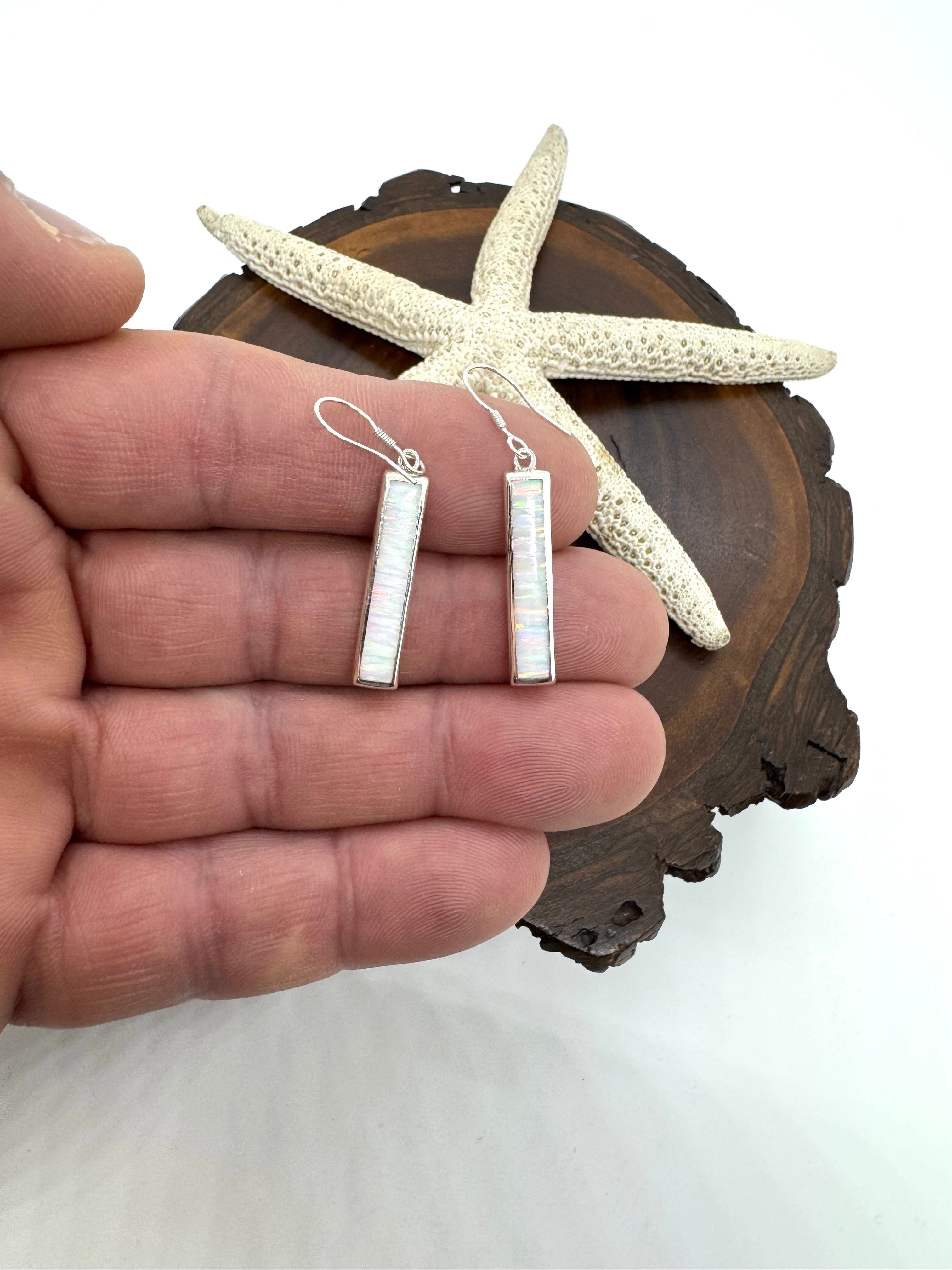 White fire opal hanging earrings