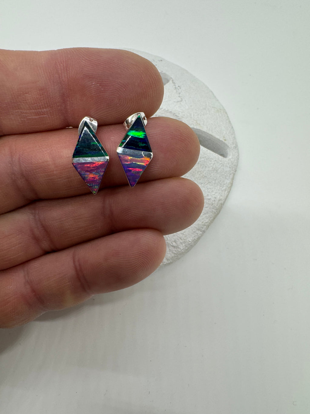 Multicolored fire opal post earrings.