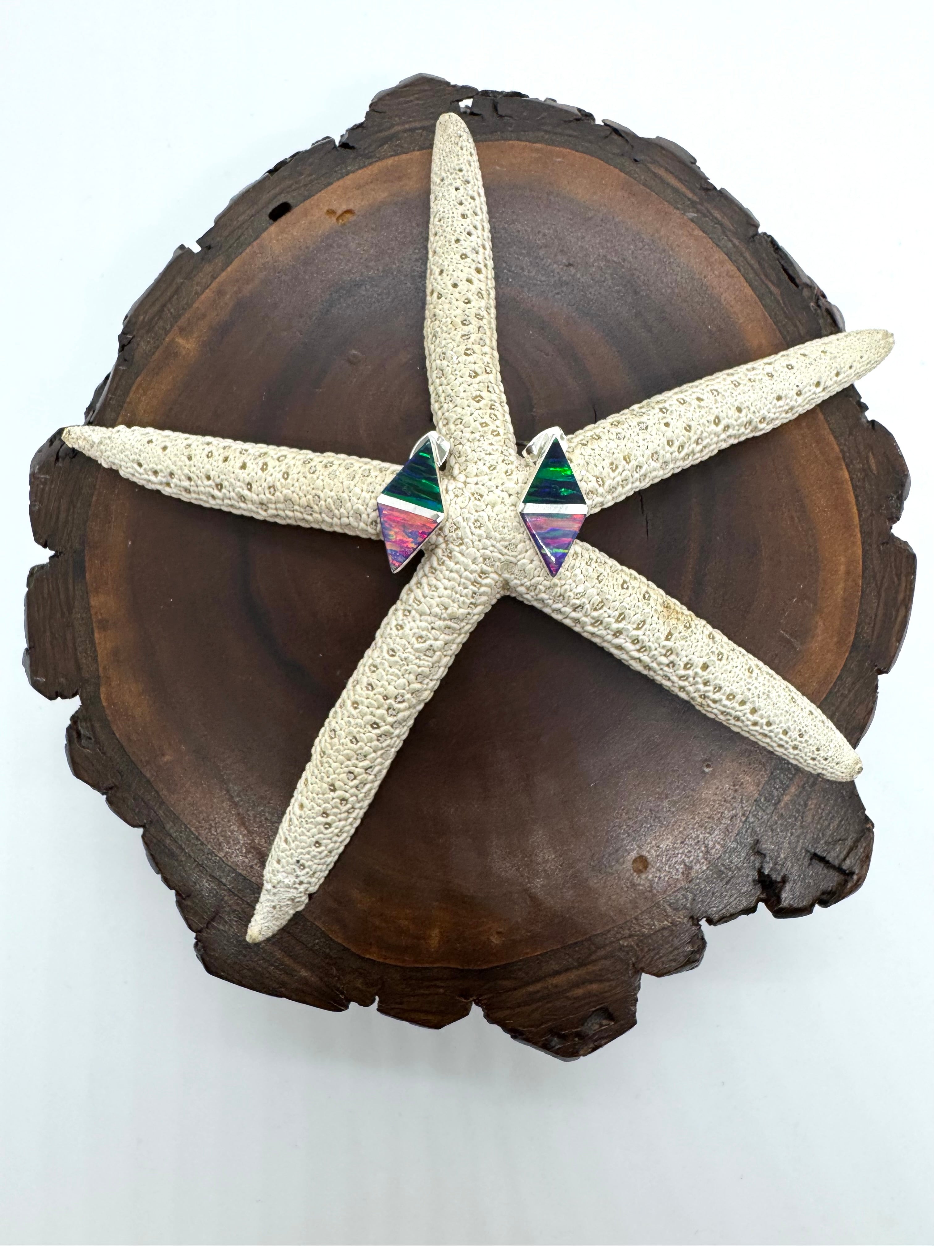 Multicolored fire opal post earrings.