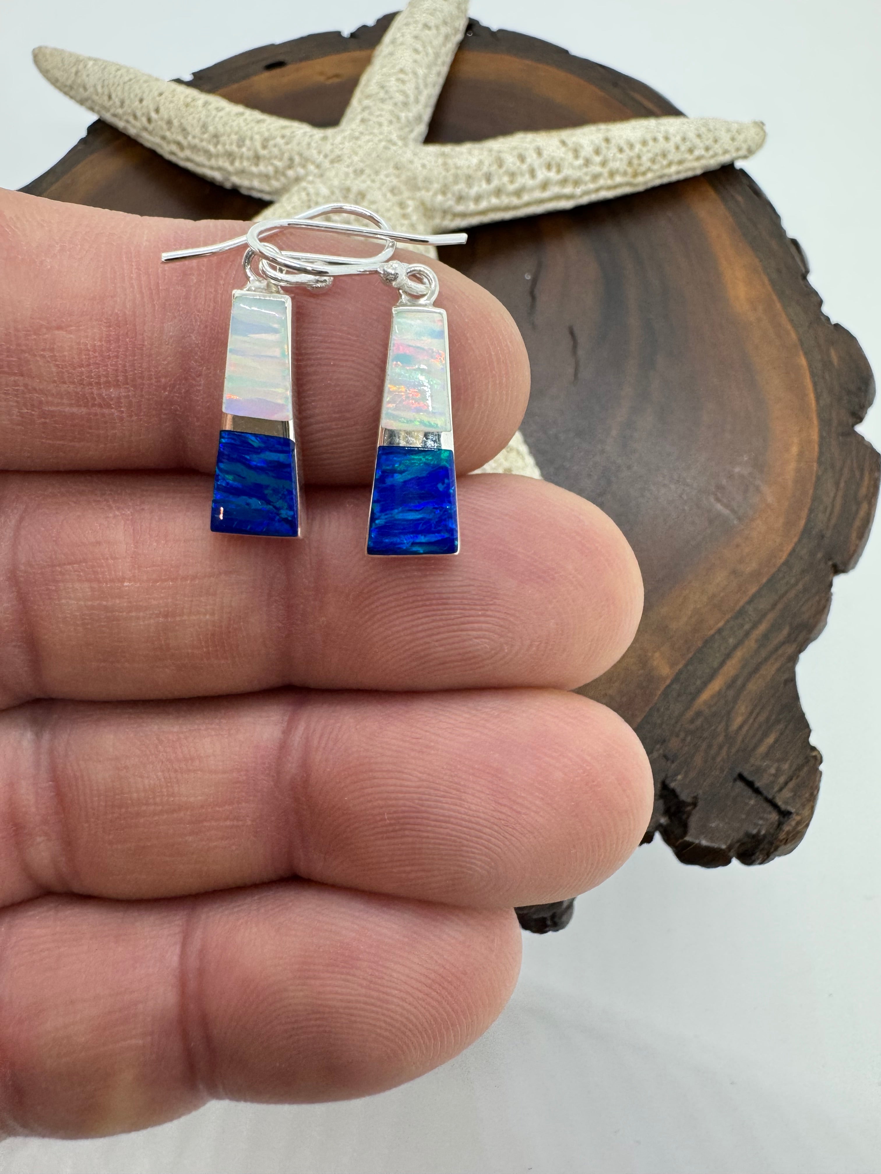 Multicolored hanging fire opal earrings