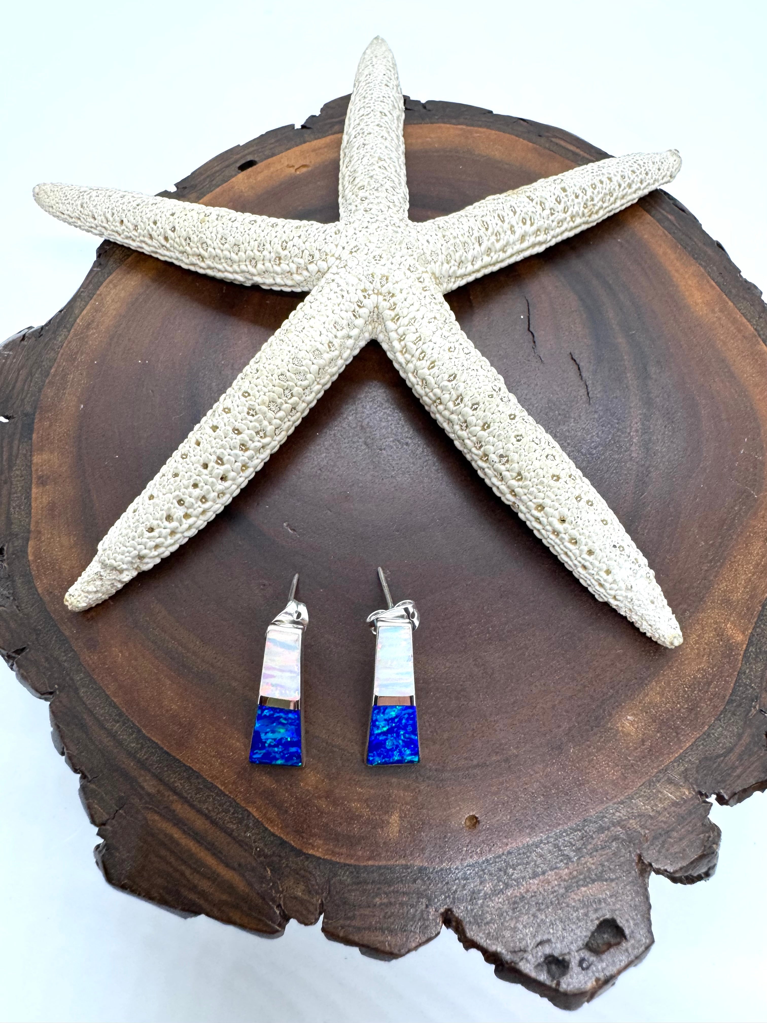 Multicolored post fire opal earrings