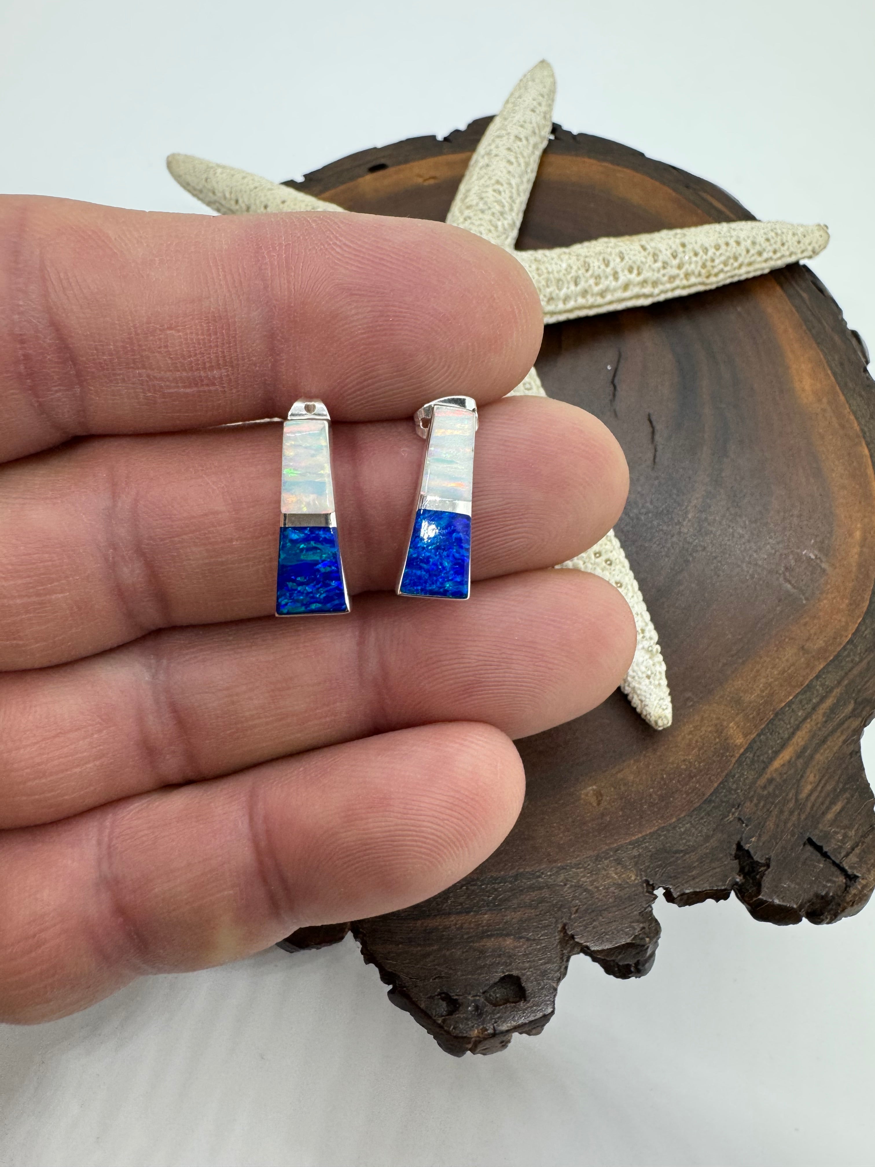 Multicolored post fire opal earrings