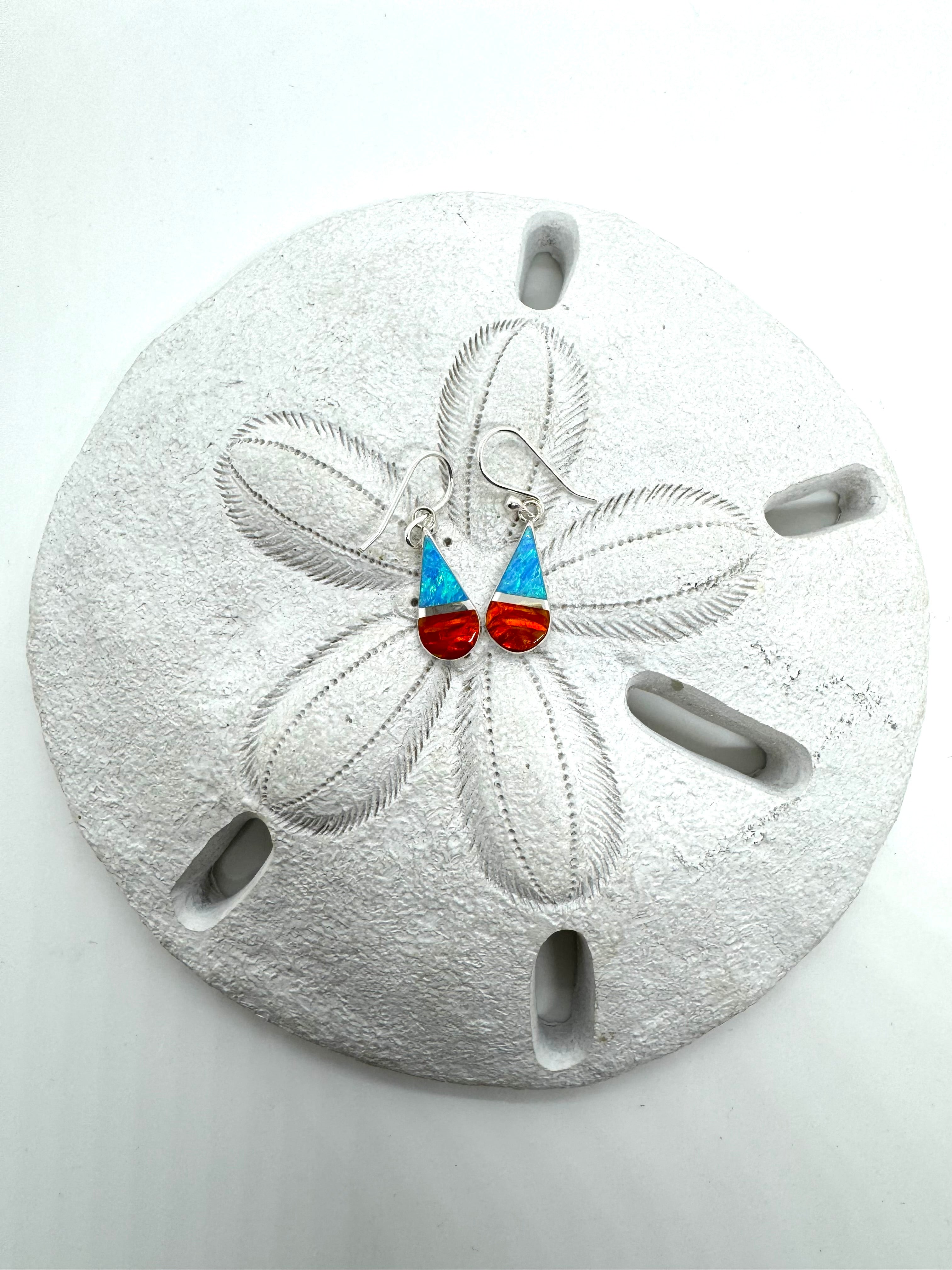 Multicolored fire opal hanging earrings