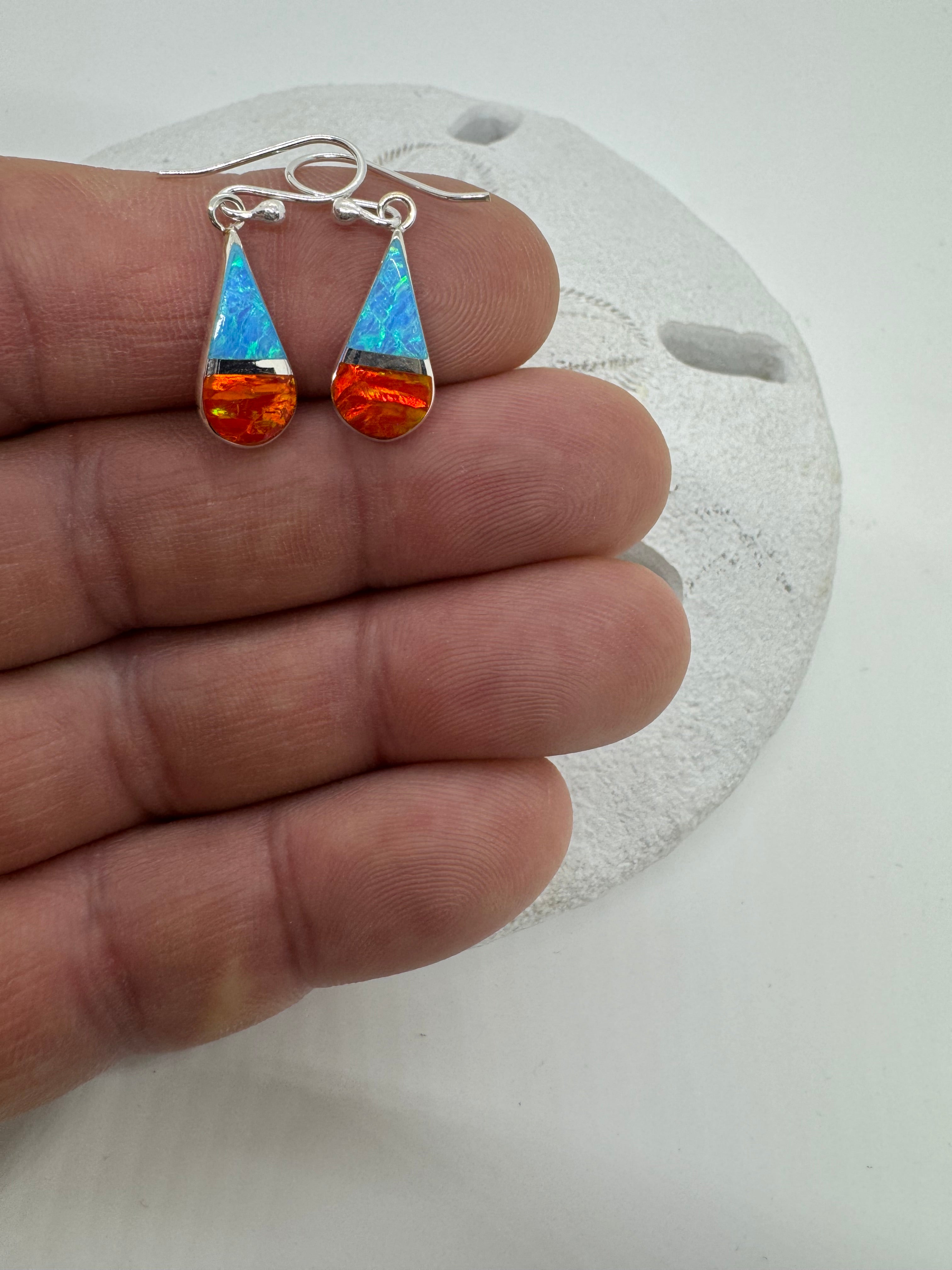 Multicolored fire opal hanging earrings