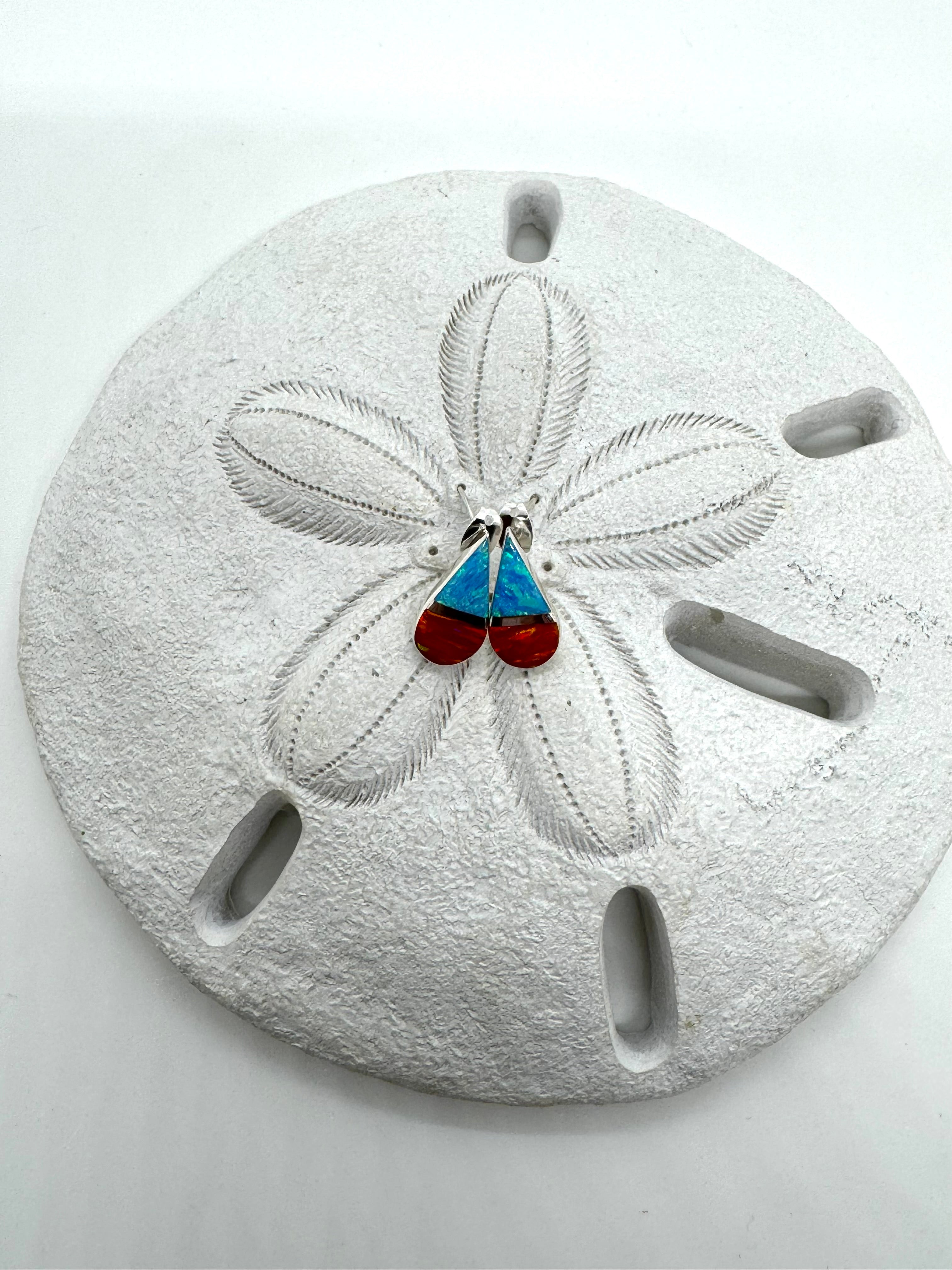 Multicolored post fire opal earrings