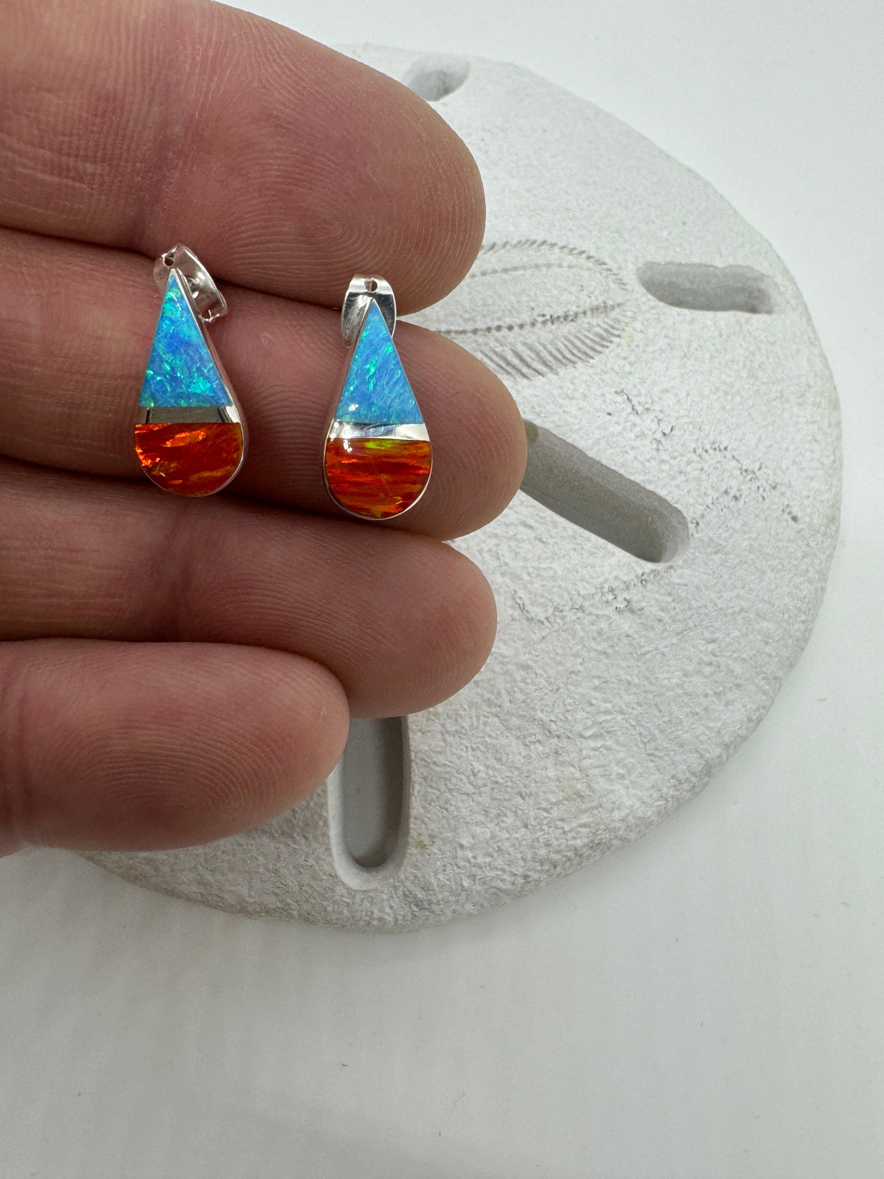 Multicolored post fire opal earrings
