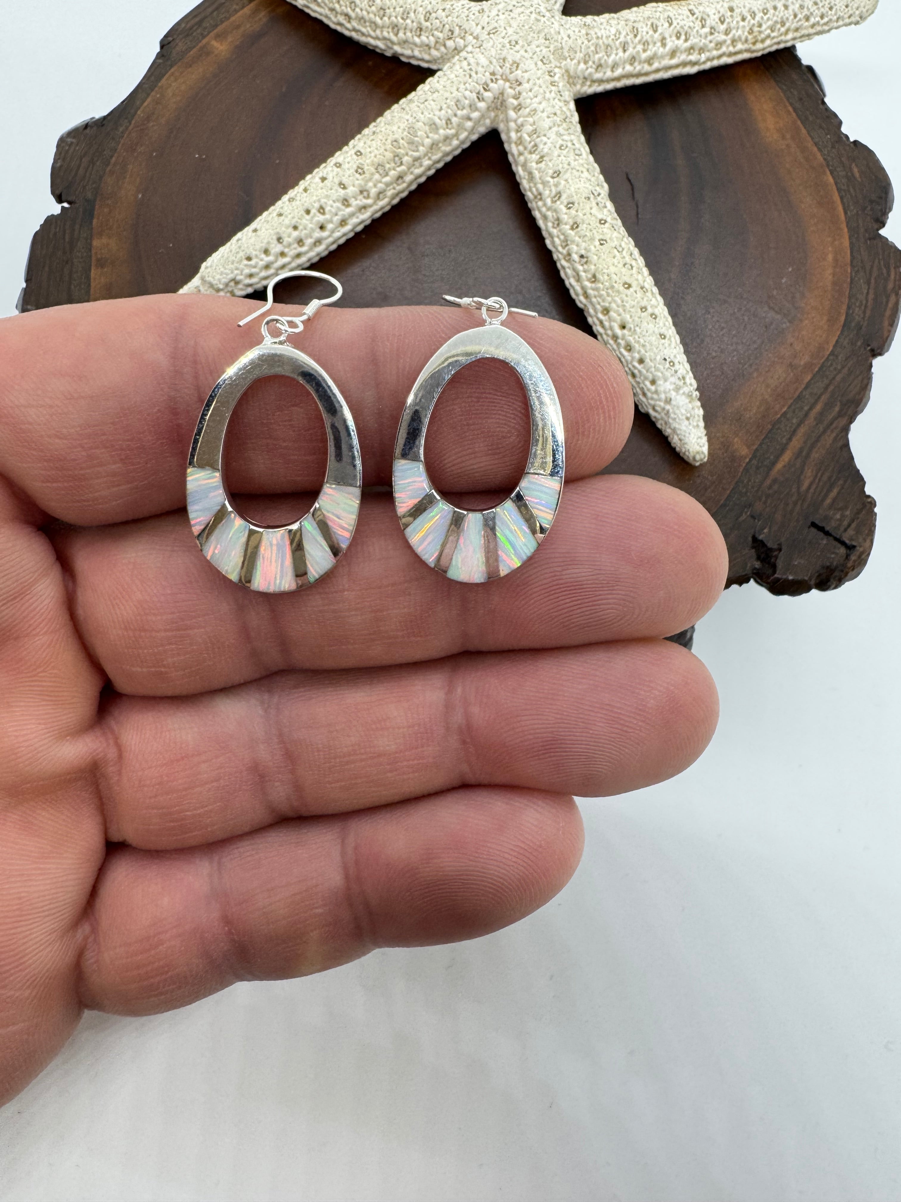 White fire opal hanging earrings