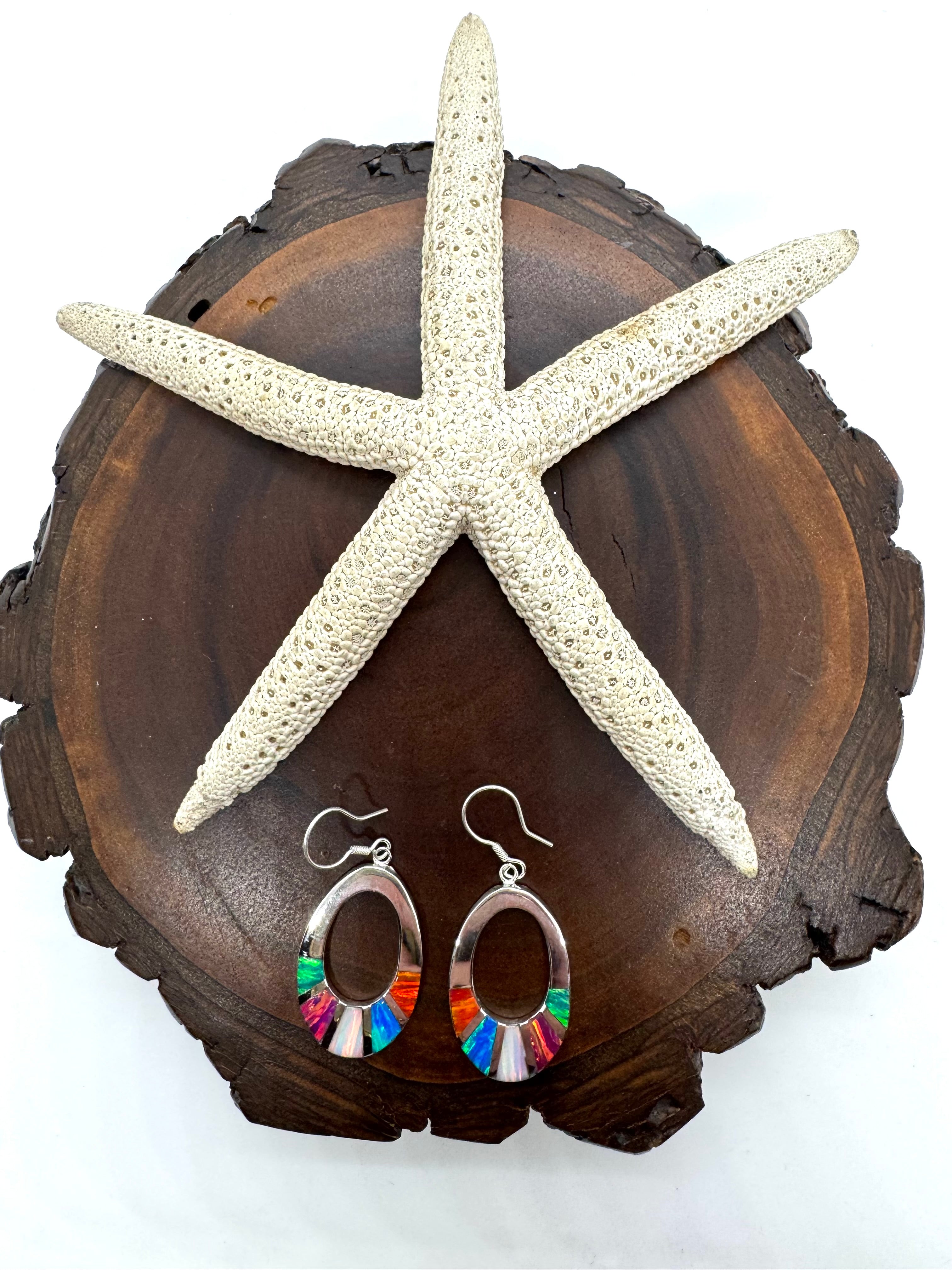 Multicolored hanging fire opal earrings