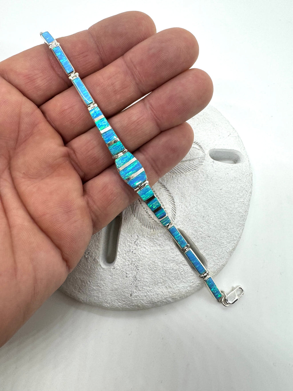 Sea blue fire opal bracelet