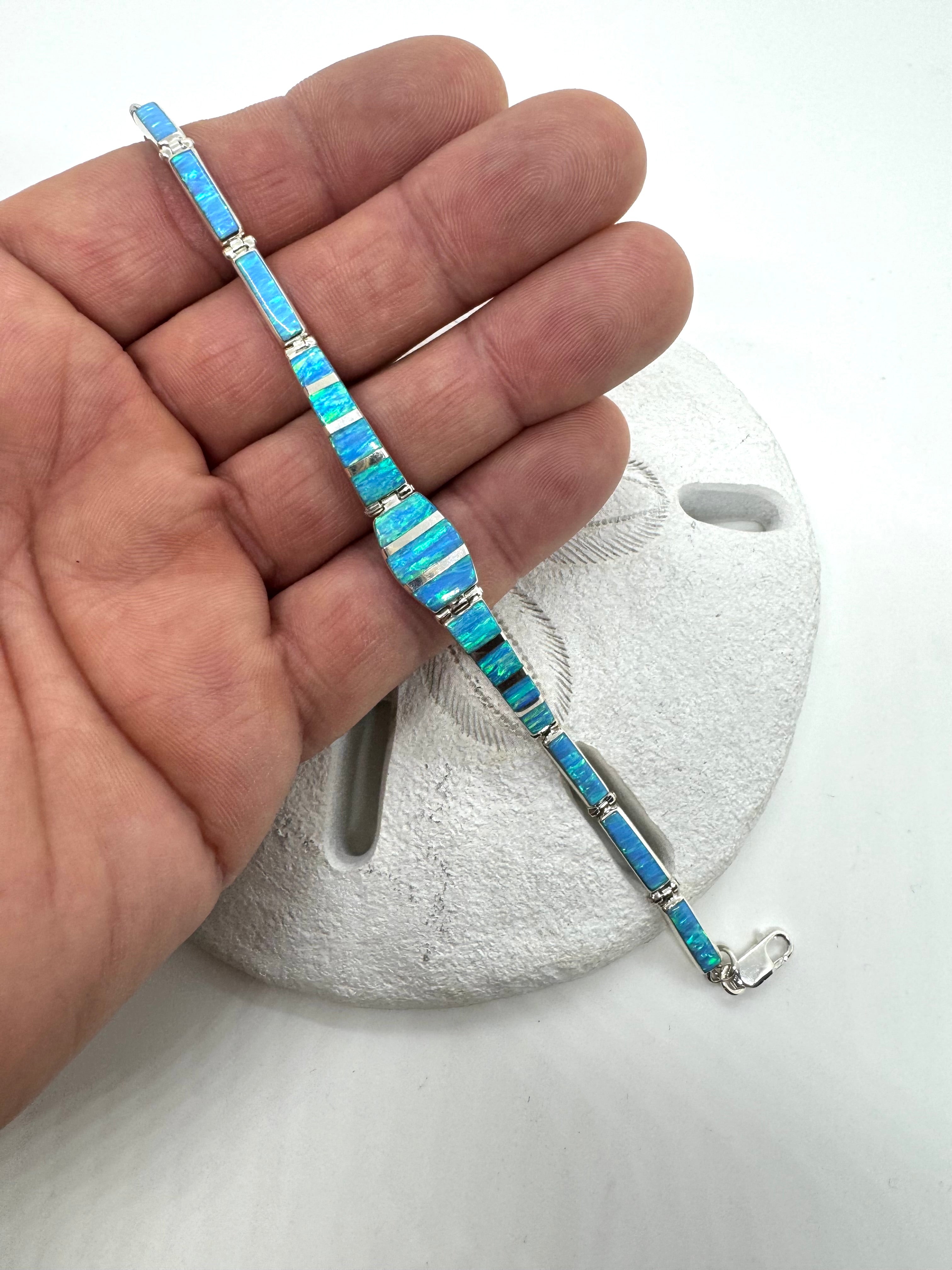 Sea blue fire opal bracelet