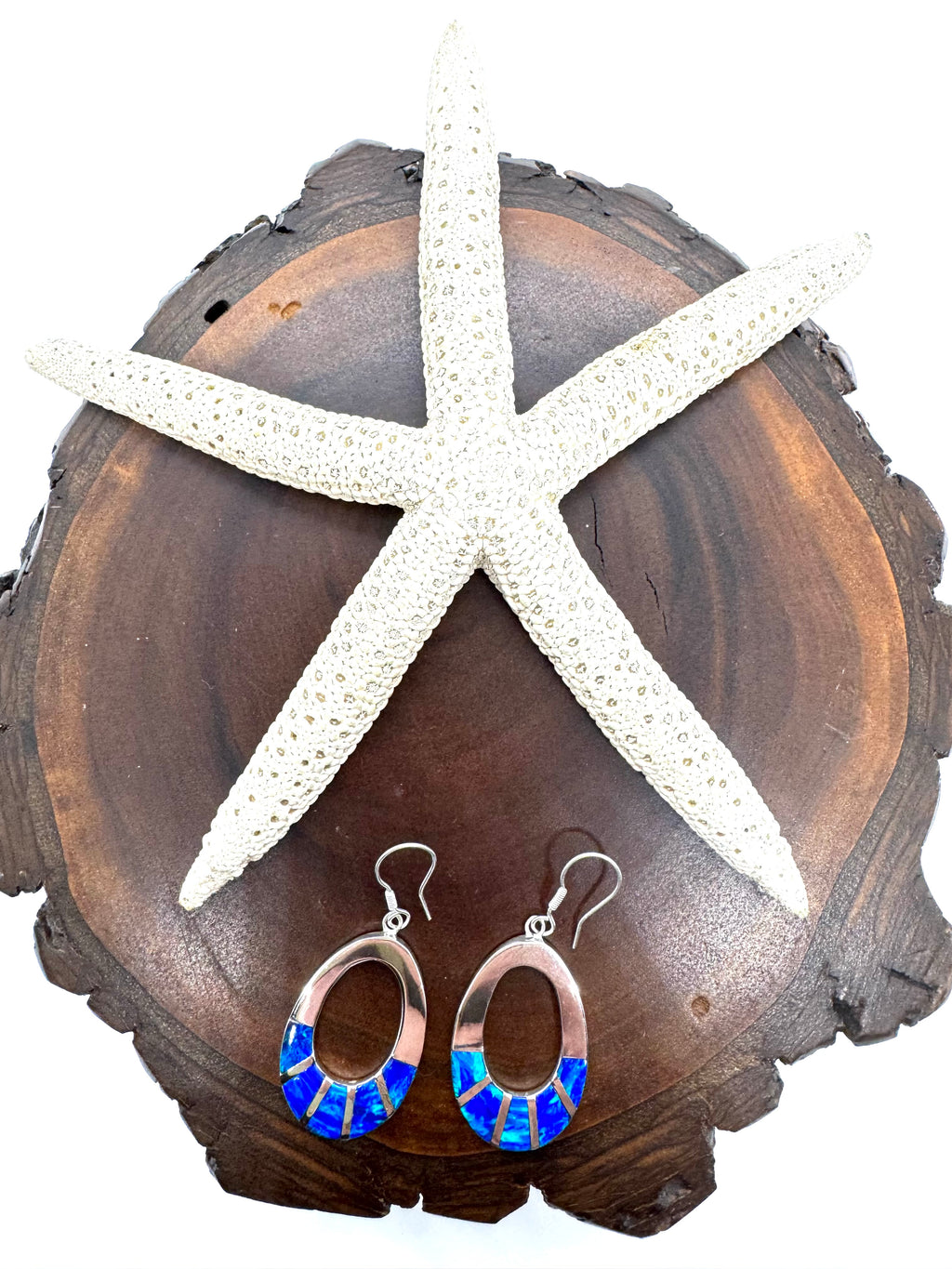 Blue fire opal hanging earrings