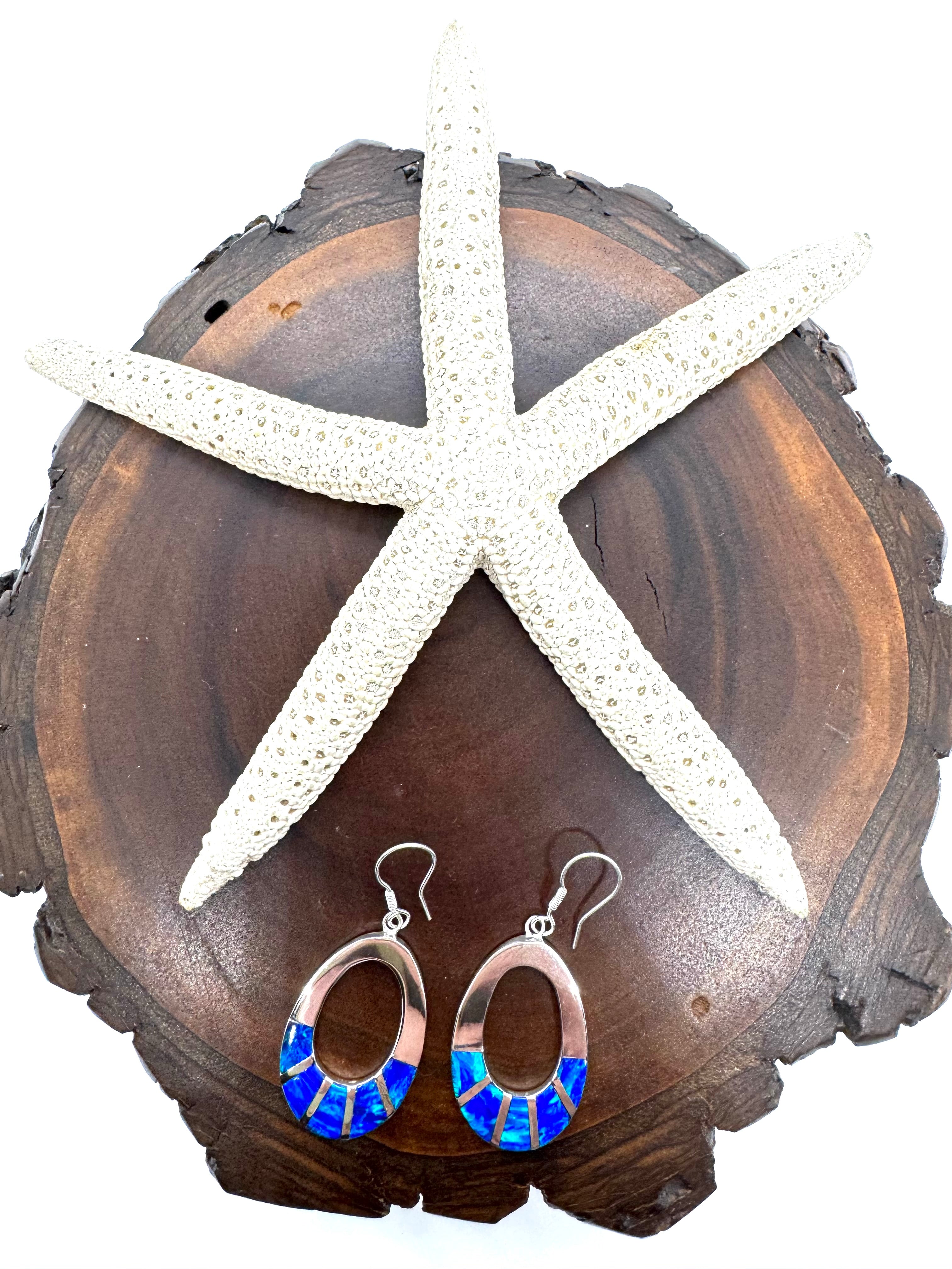 Blue fire opal hanging earrings