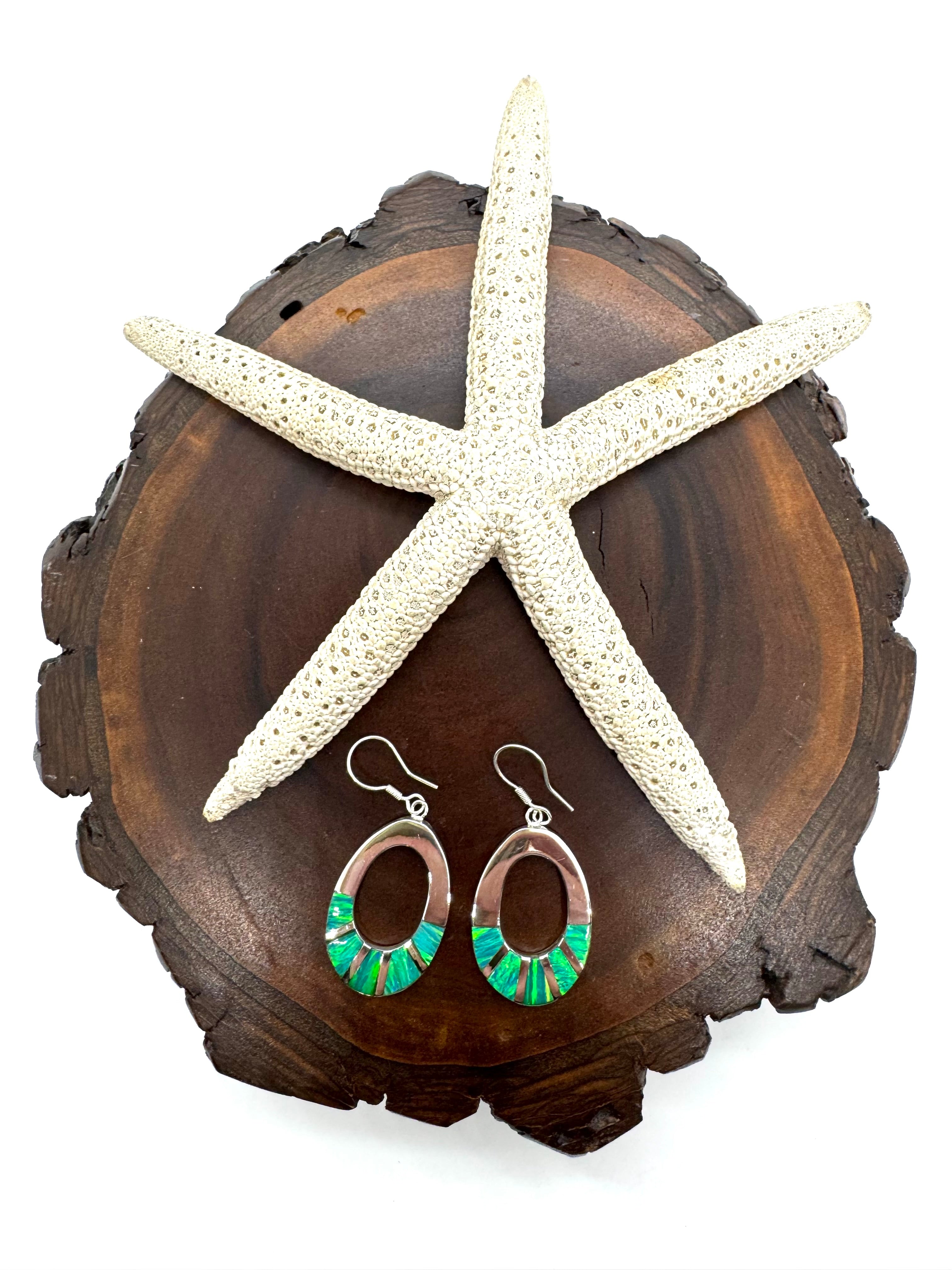 Green fire opal hanging earrings