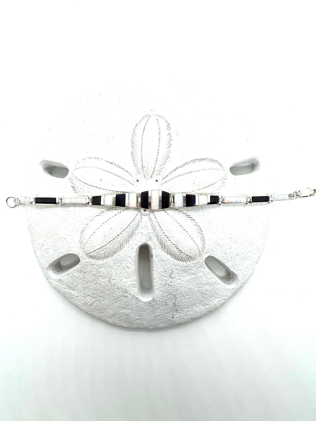 Black and white fire opal bracelet