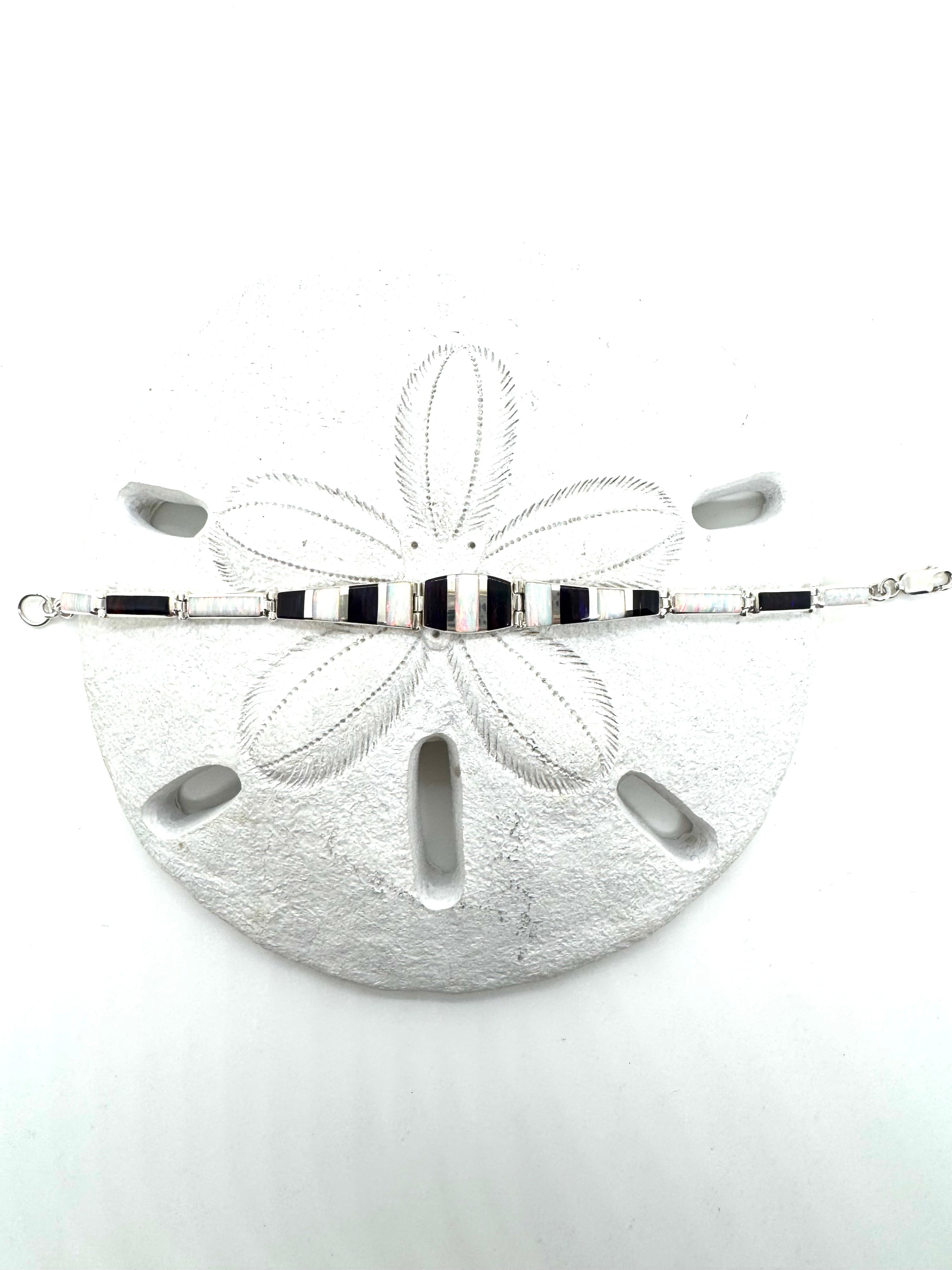 Black and white fire opal bracelet
