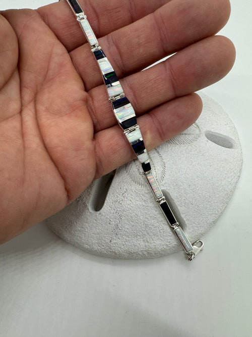 Black and white fire opal bracelet