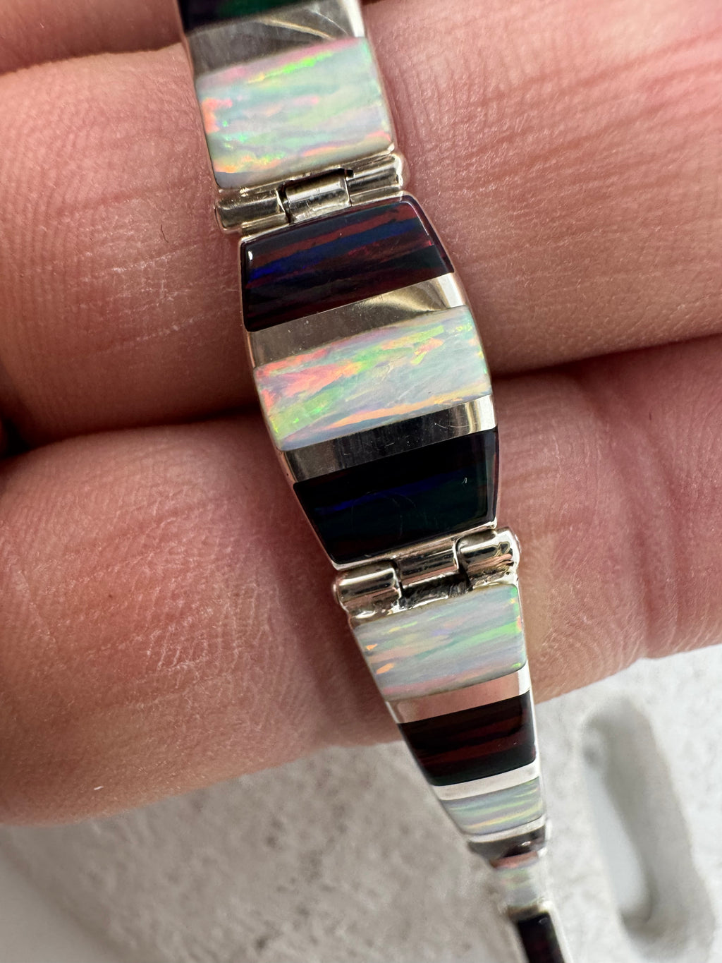 Black and white fire opal bracelet