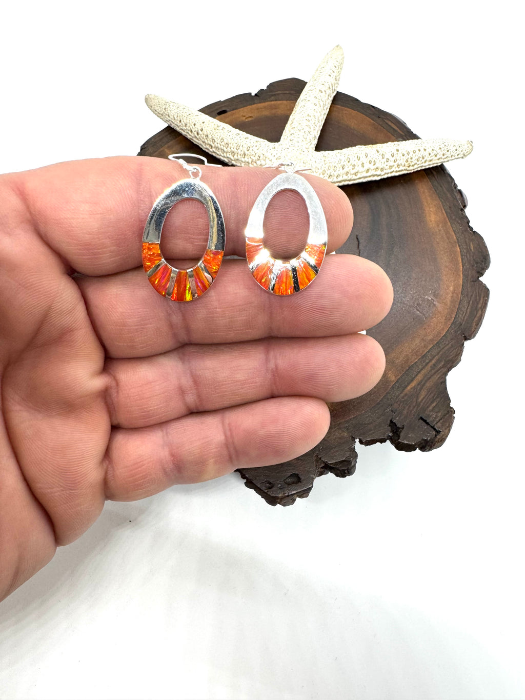 Orange fire opal hanging earrings