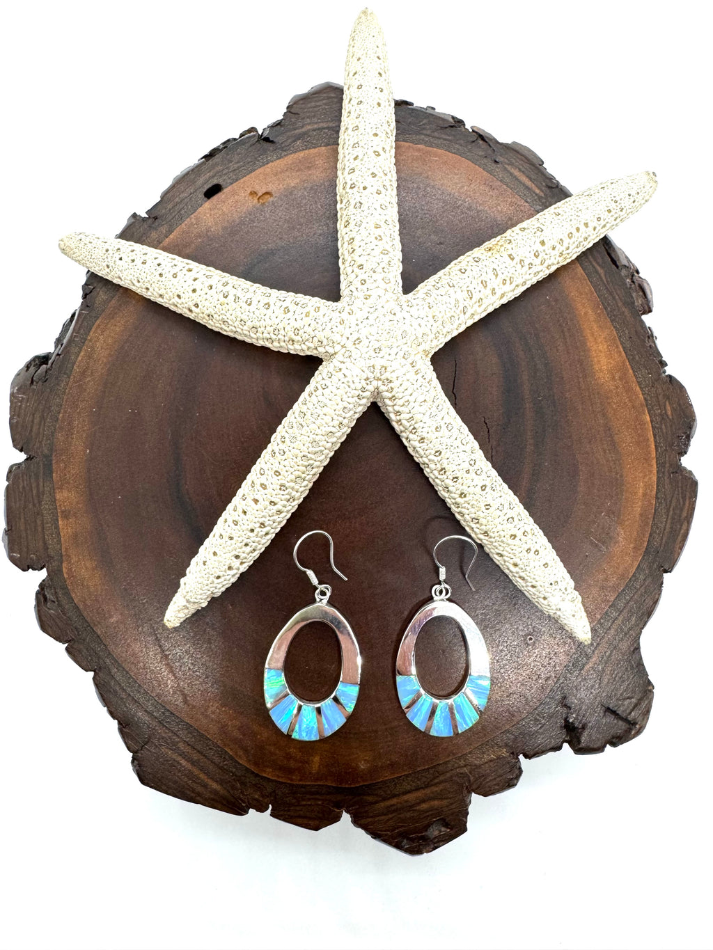 Ocean blue fire Opal hanging earrings