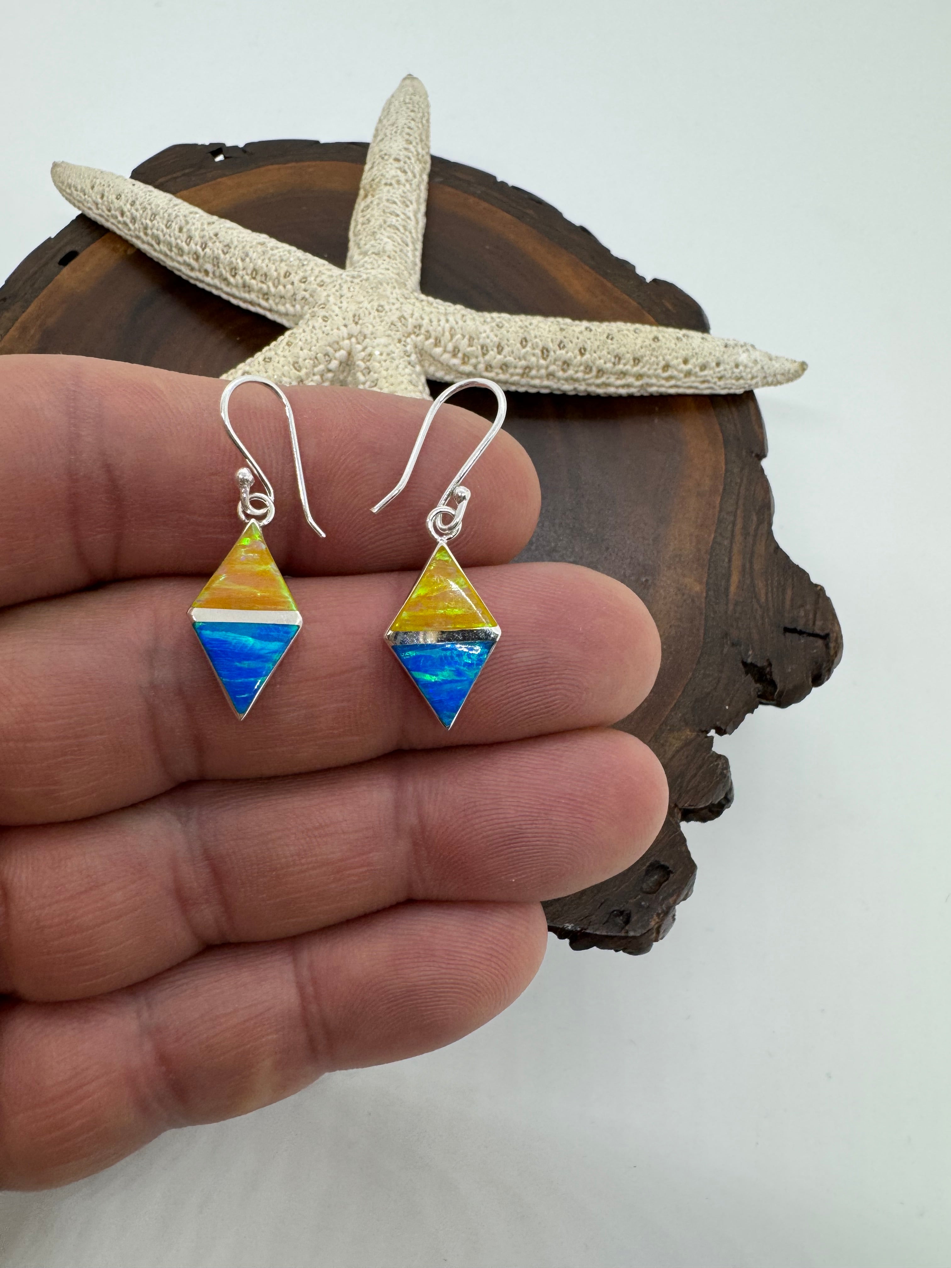 Multicolored fire opal hanging earrings