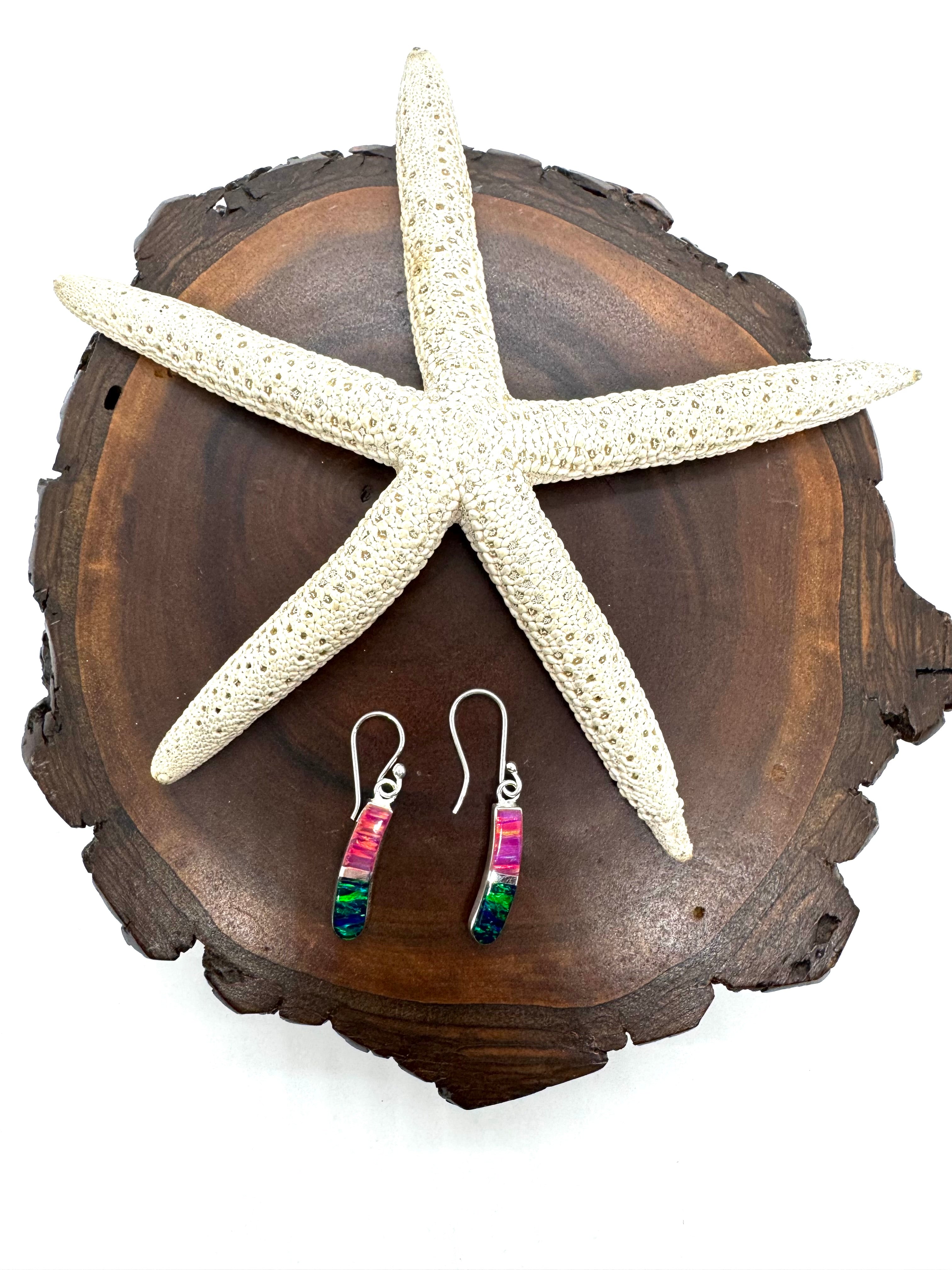 Multicolored fire opal hanging earrings