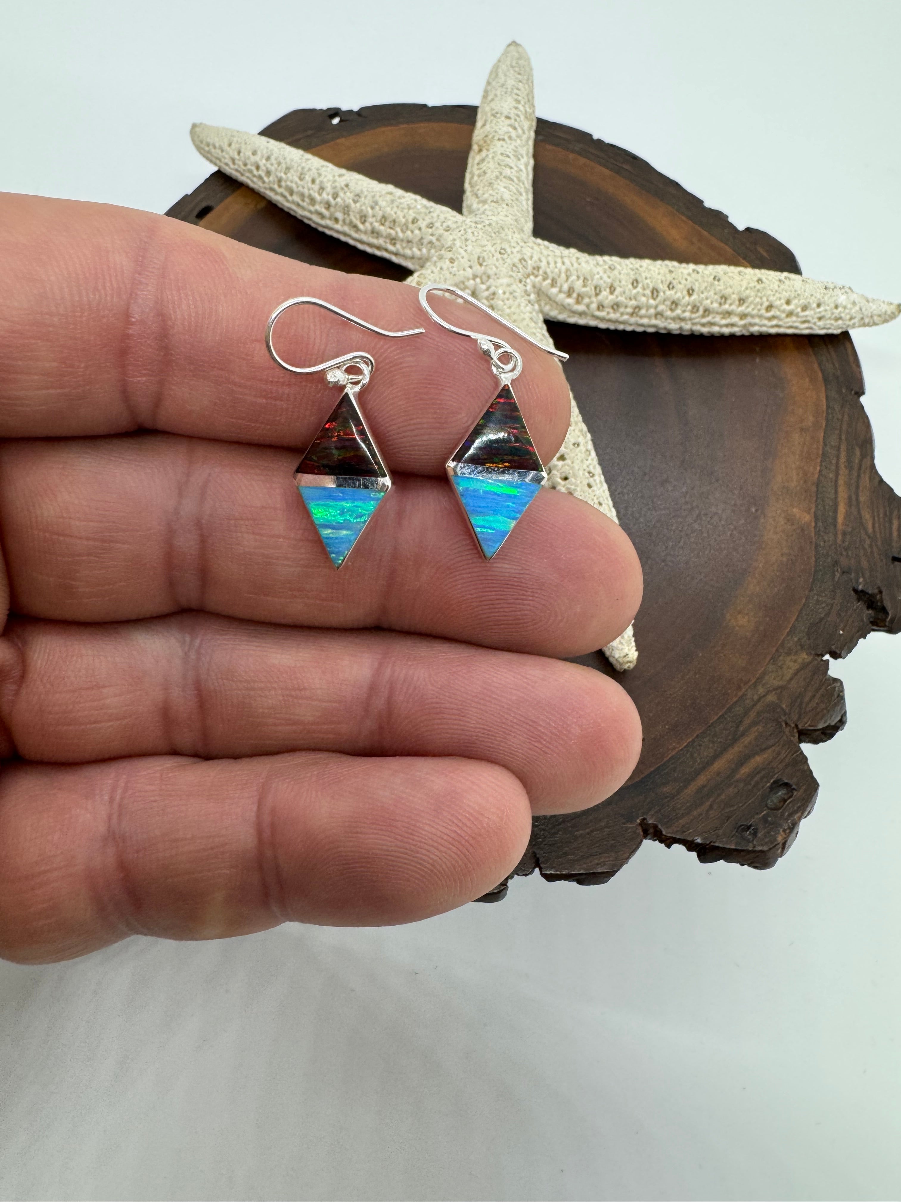 Multicolored fire opal hanging earrings
