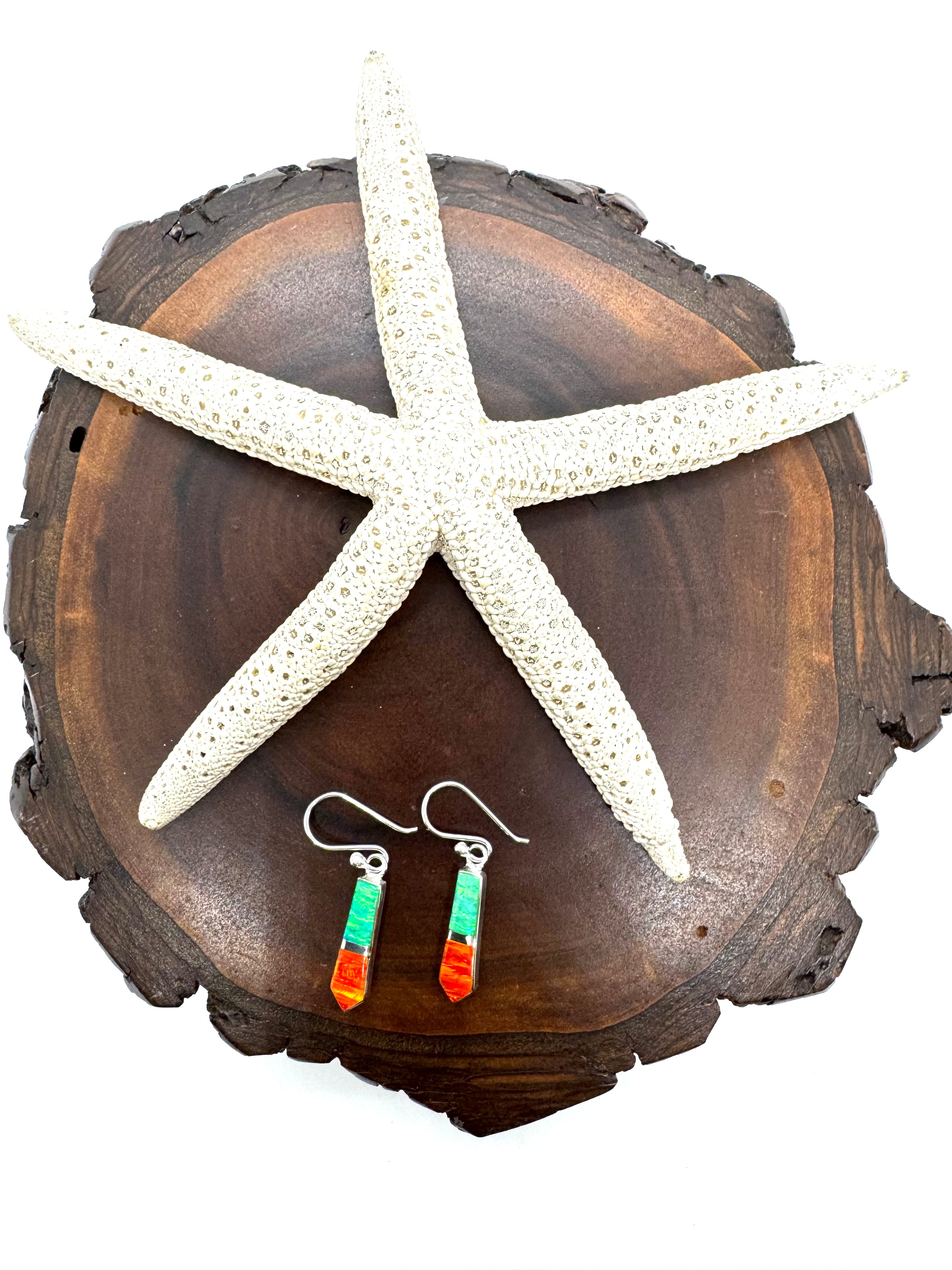 Multicolored hanging fire opal earrings