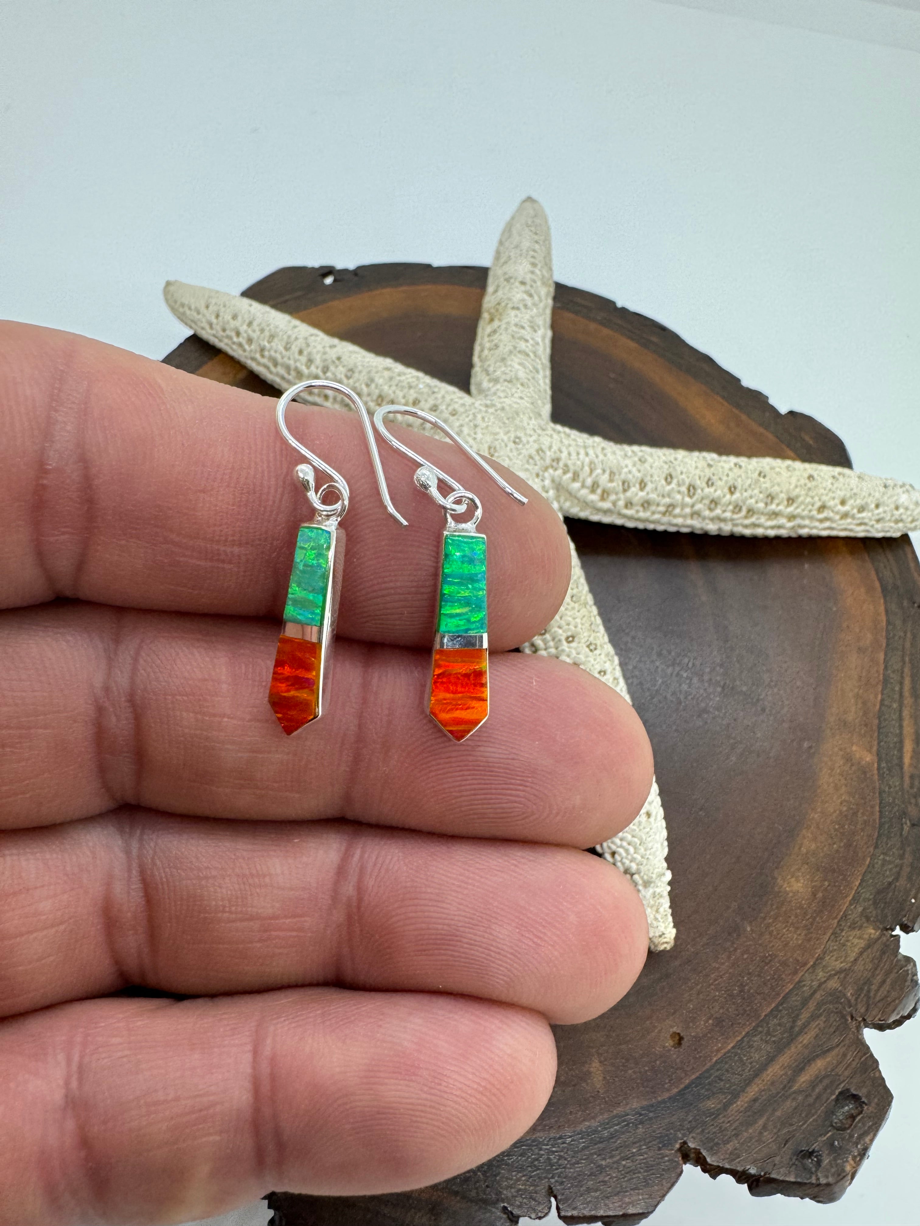 Multicolored hanging fire opal earrings