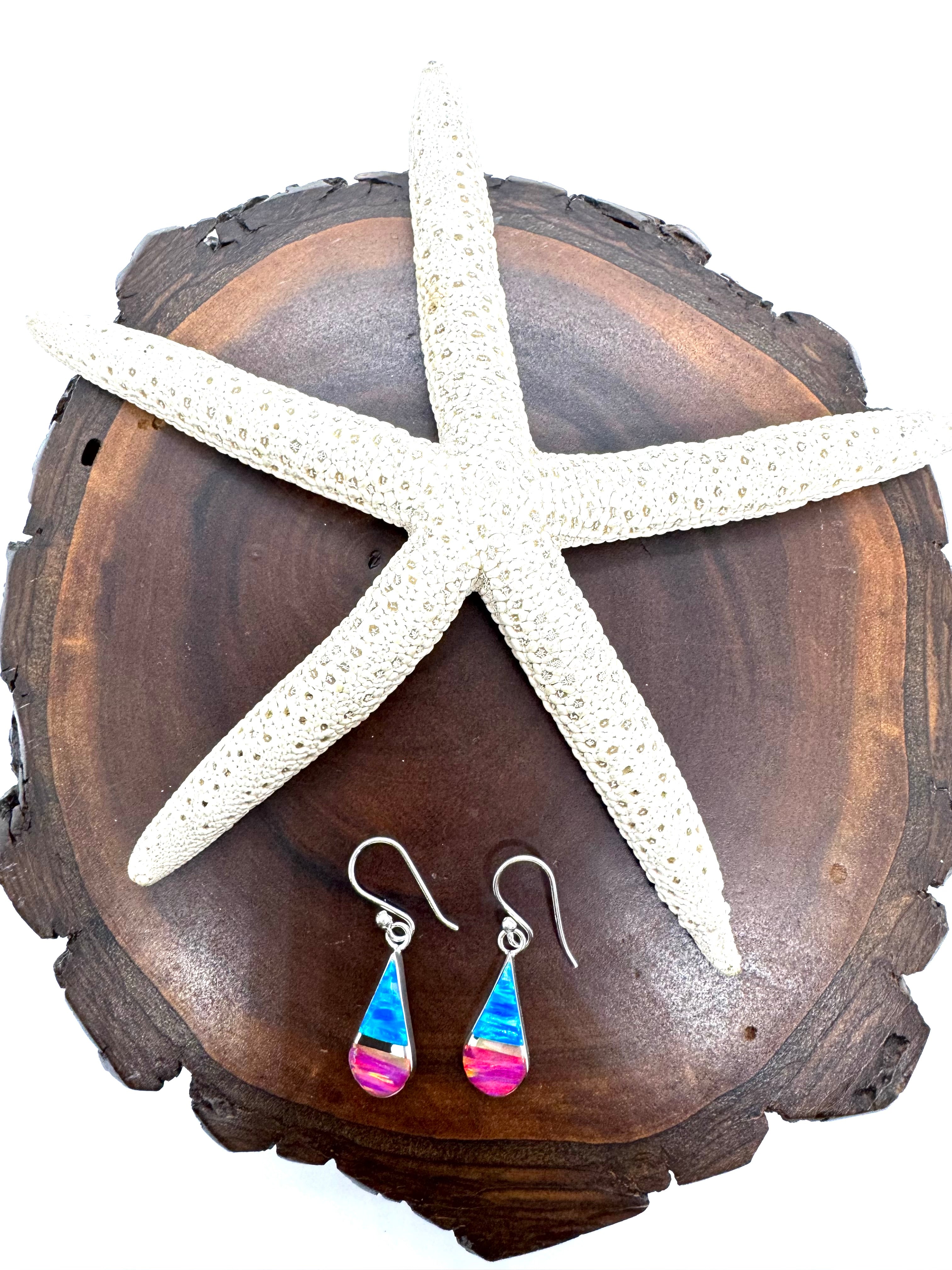 Multicolored hanging fire opal earrings