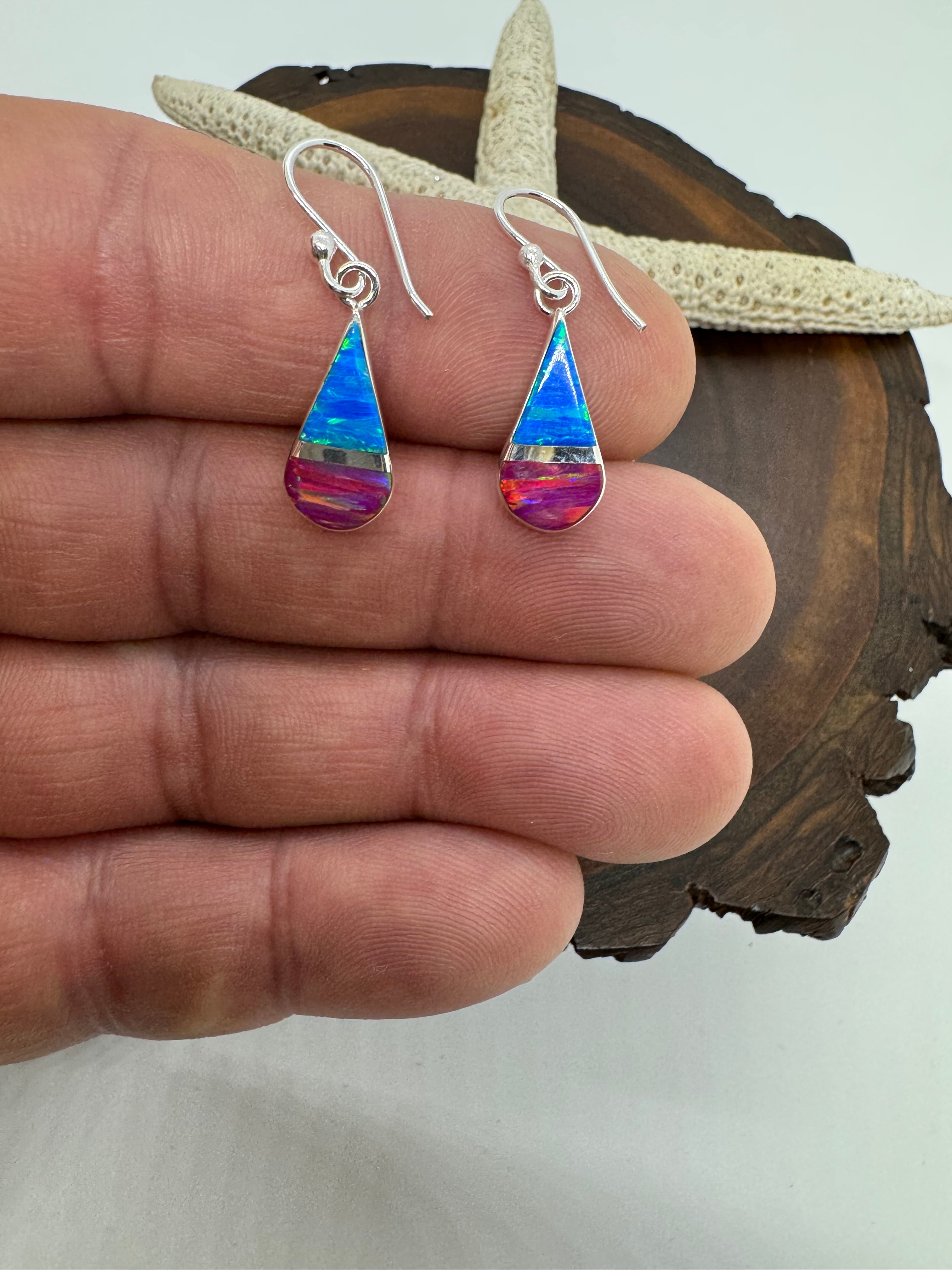 Multicolored hanging fire opal earrings