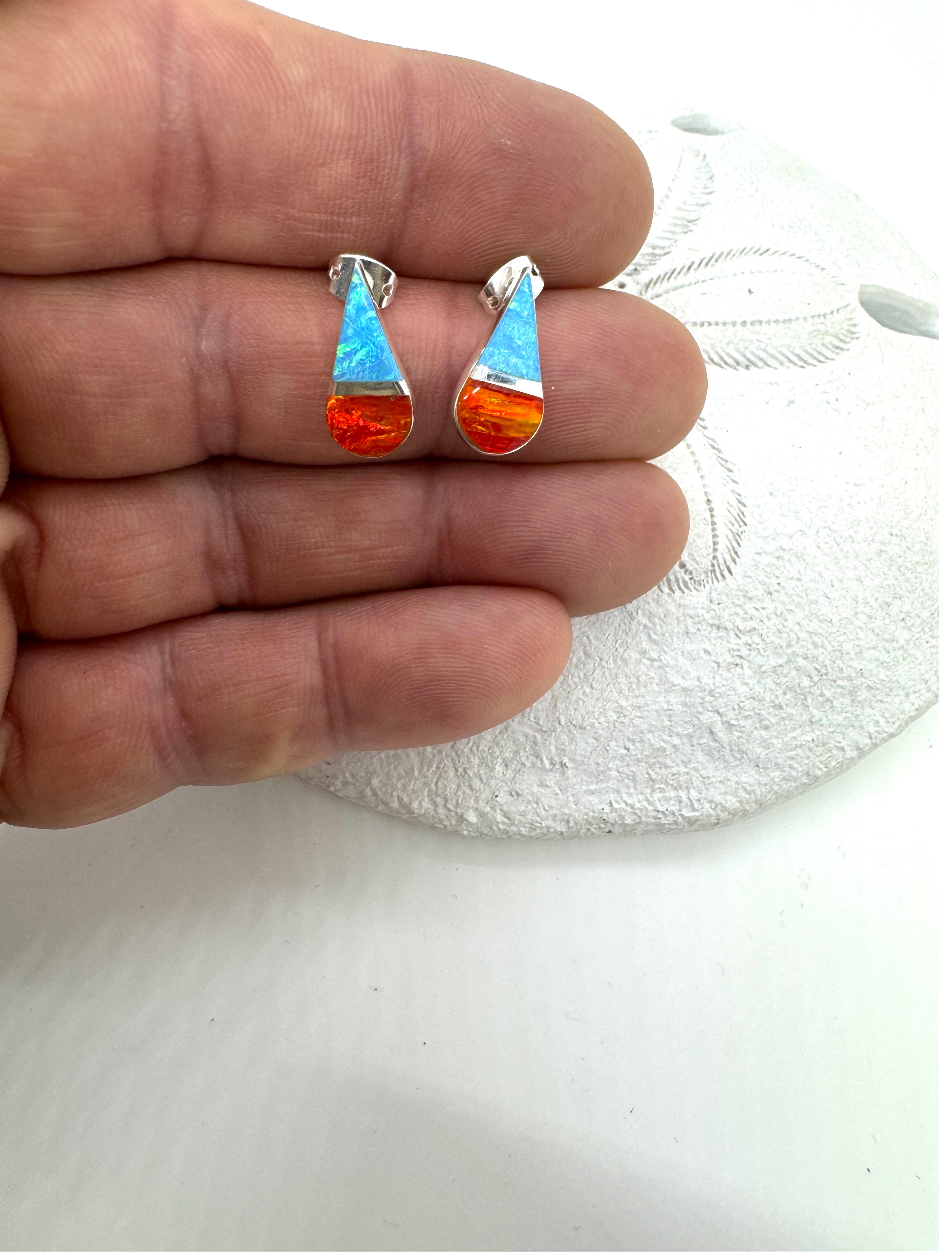 Multicolored fire opal post earrings