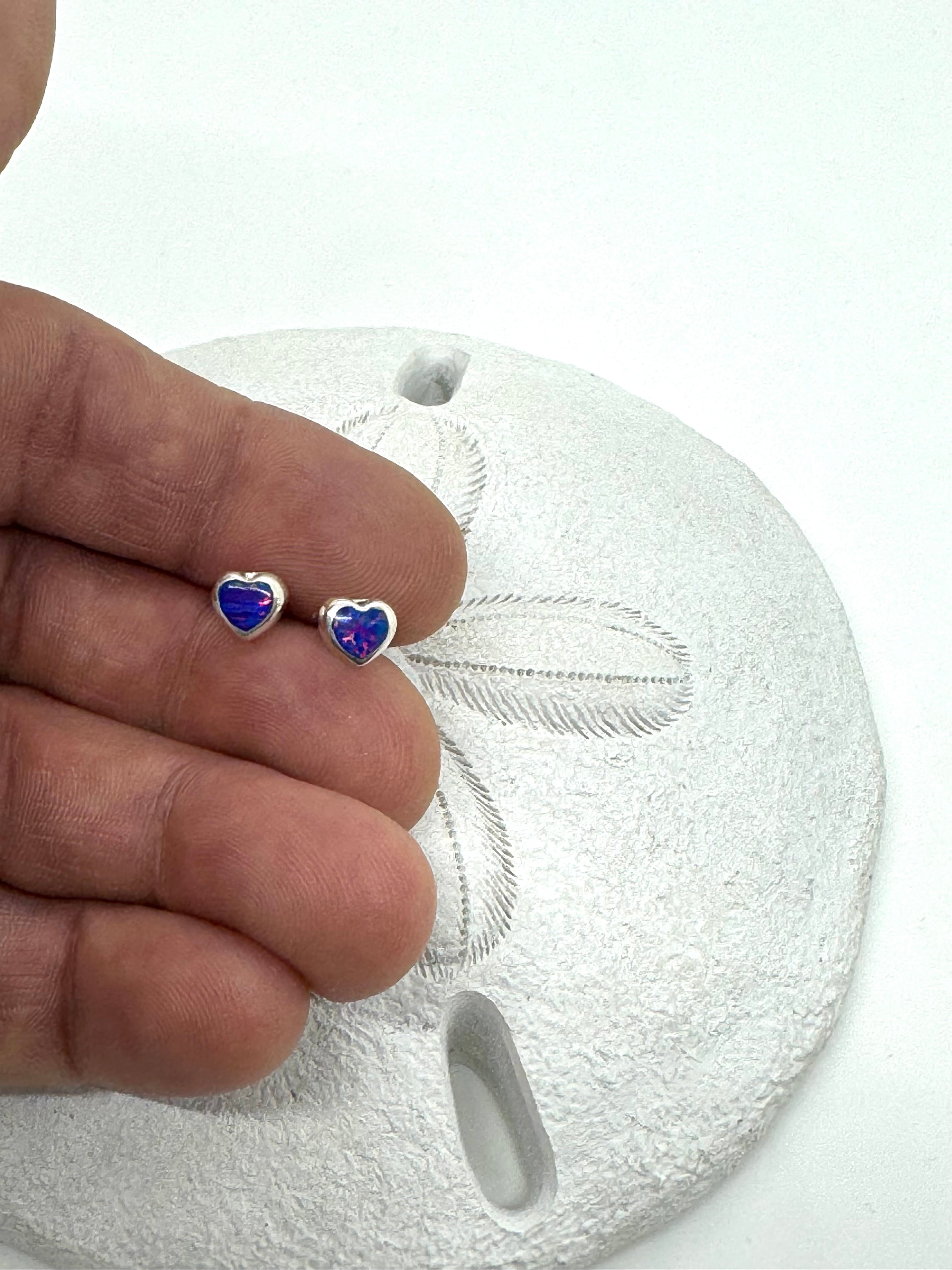 Blue fire opal heart post earrings