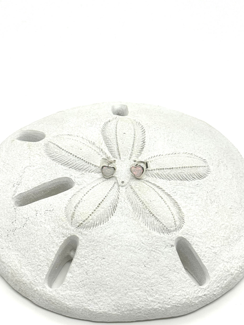 White fire opal heart post earrings