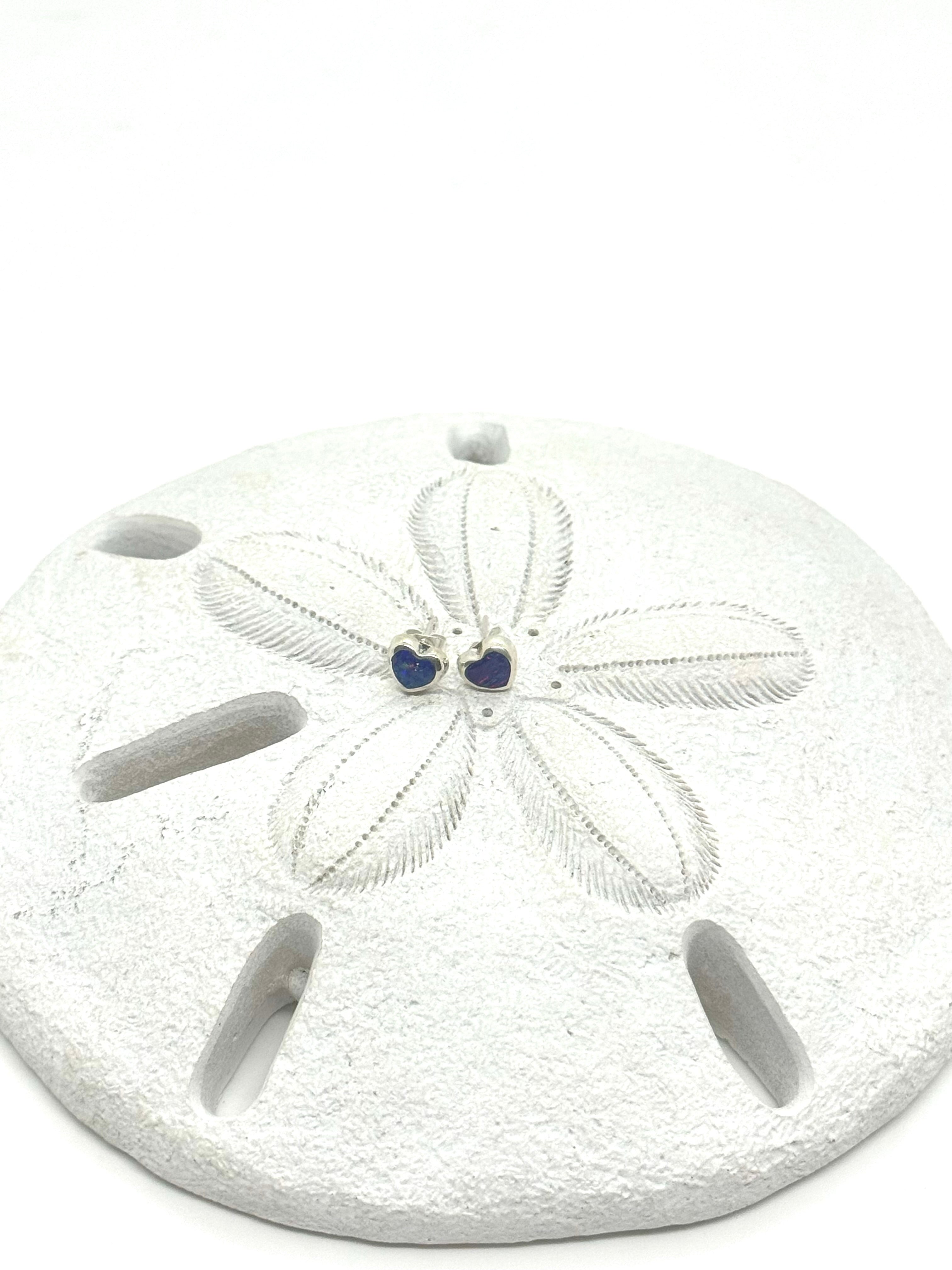 Blue fire opal heart post earrings