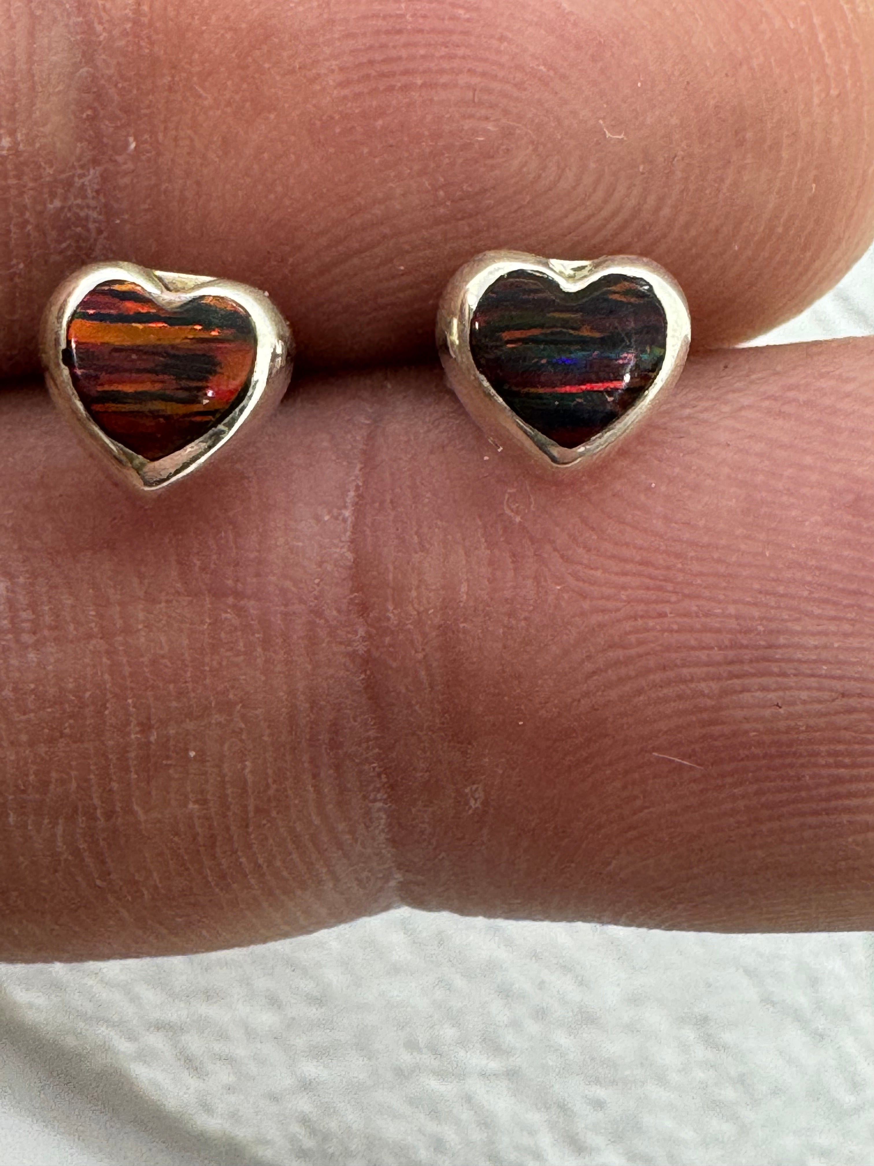 Dark red fire opal heart post earrings