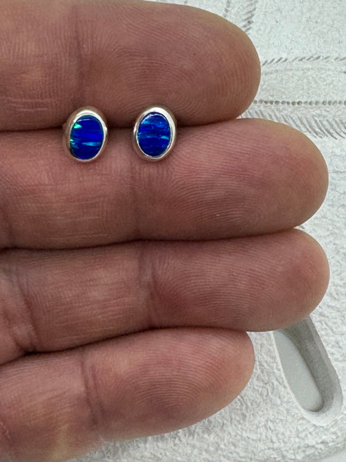 Blue fire opal oval  earrings