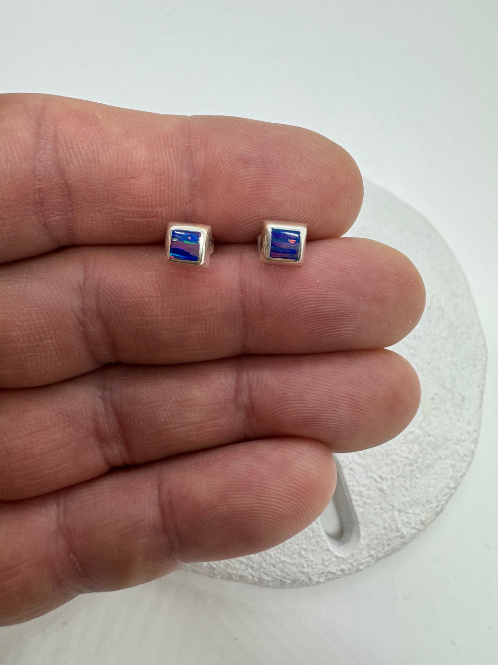 Blue fire opal Square earrings