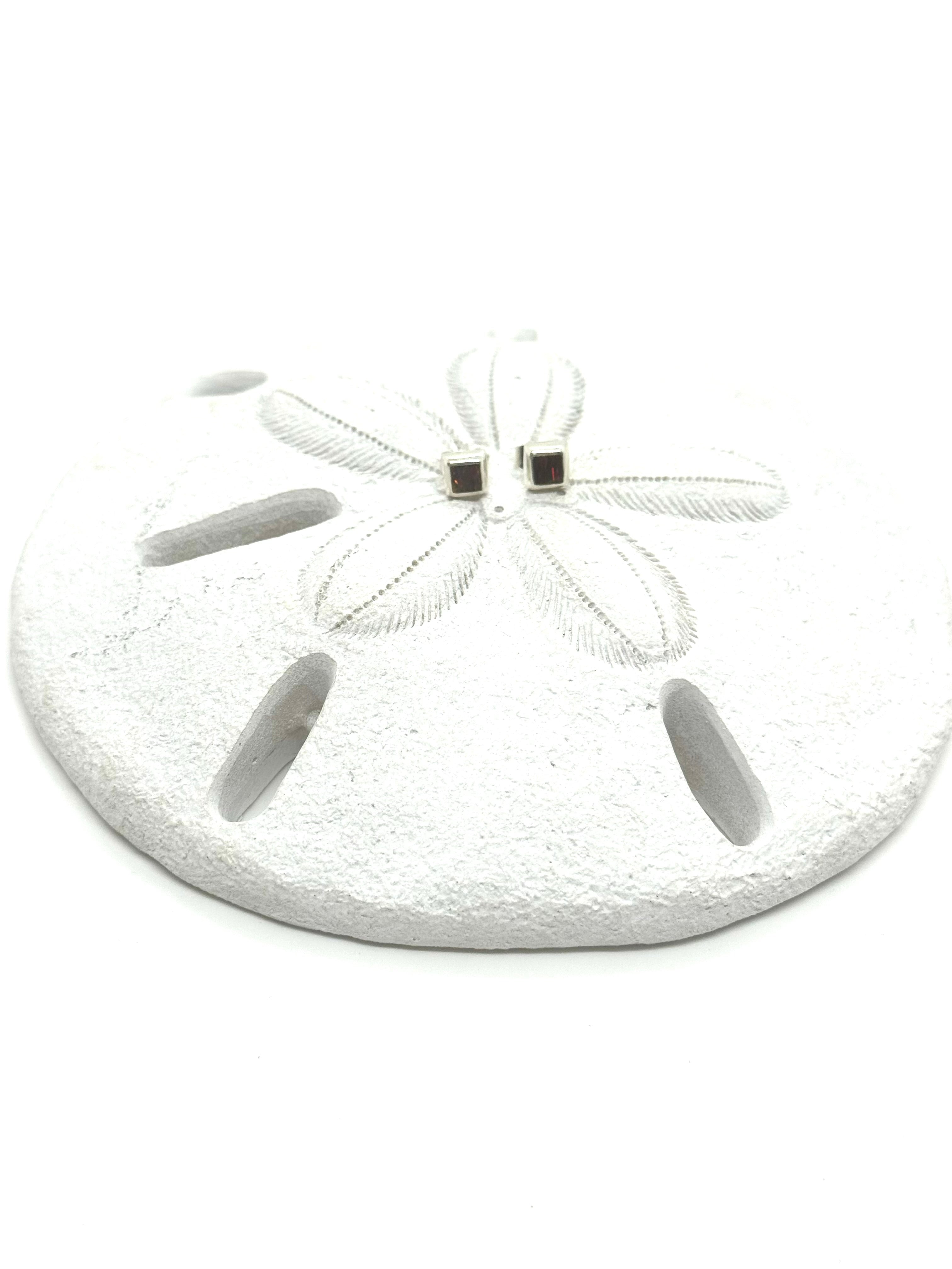 Red fire opal square earrings