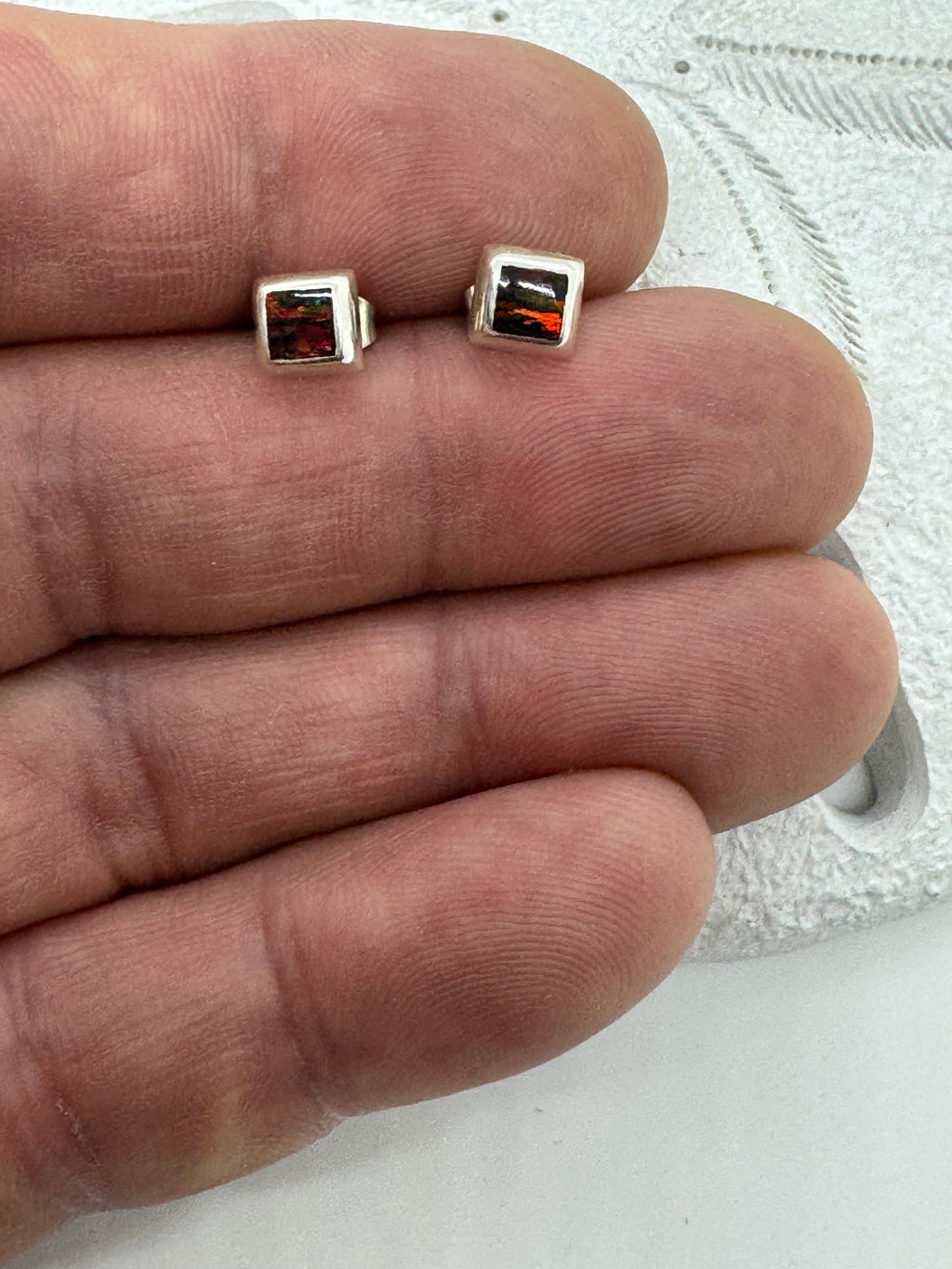 Red fire opal square earrings