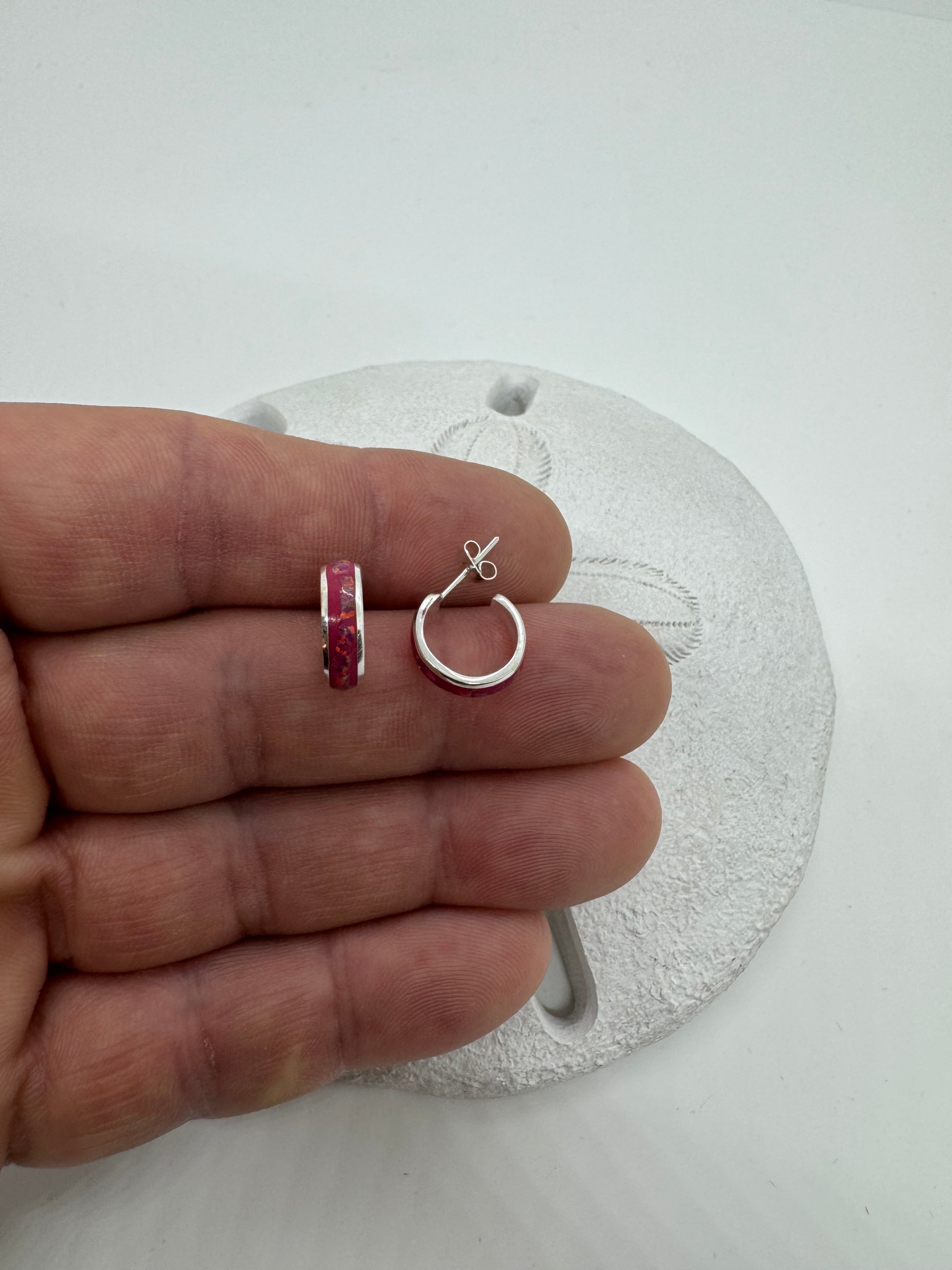 Pink fire opal hoop earrings