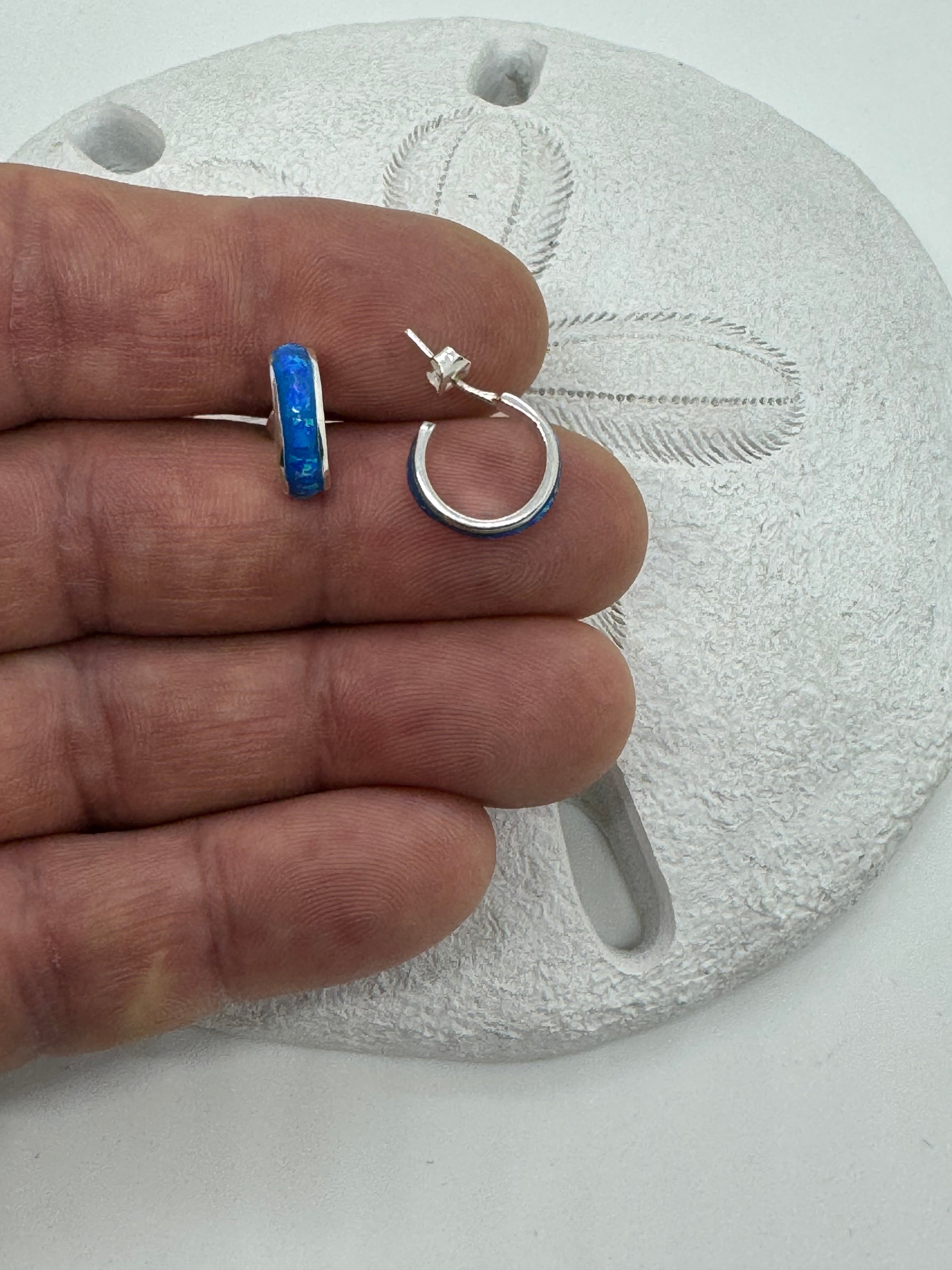 Blue fire Opal  post hoop earrings