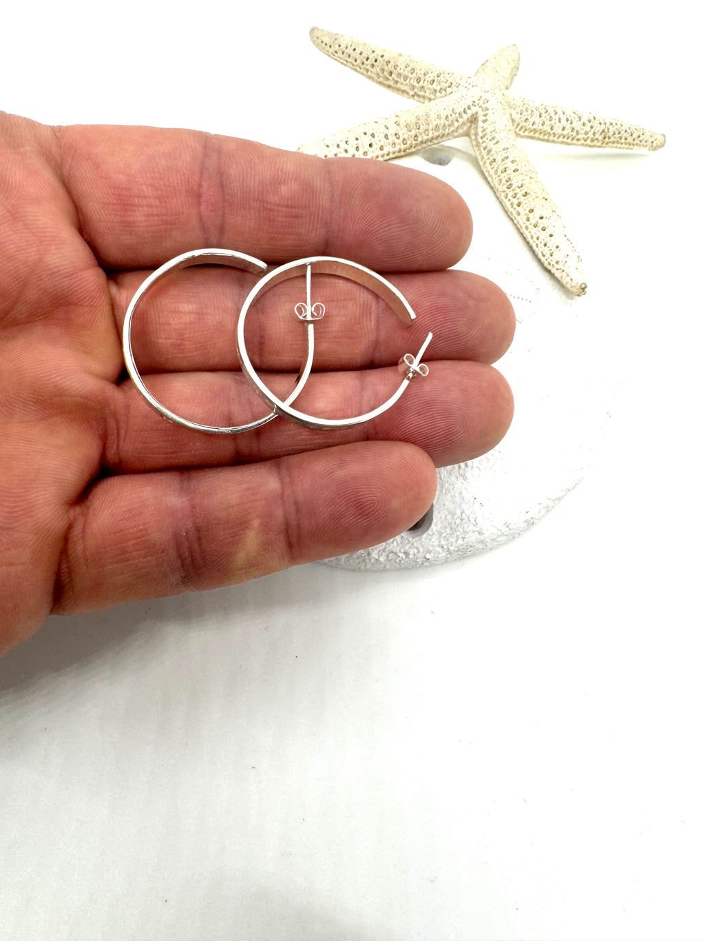 Opal hoop, post earrings