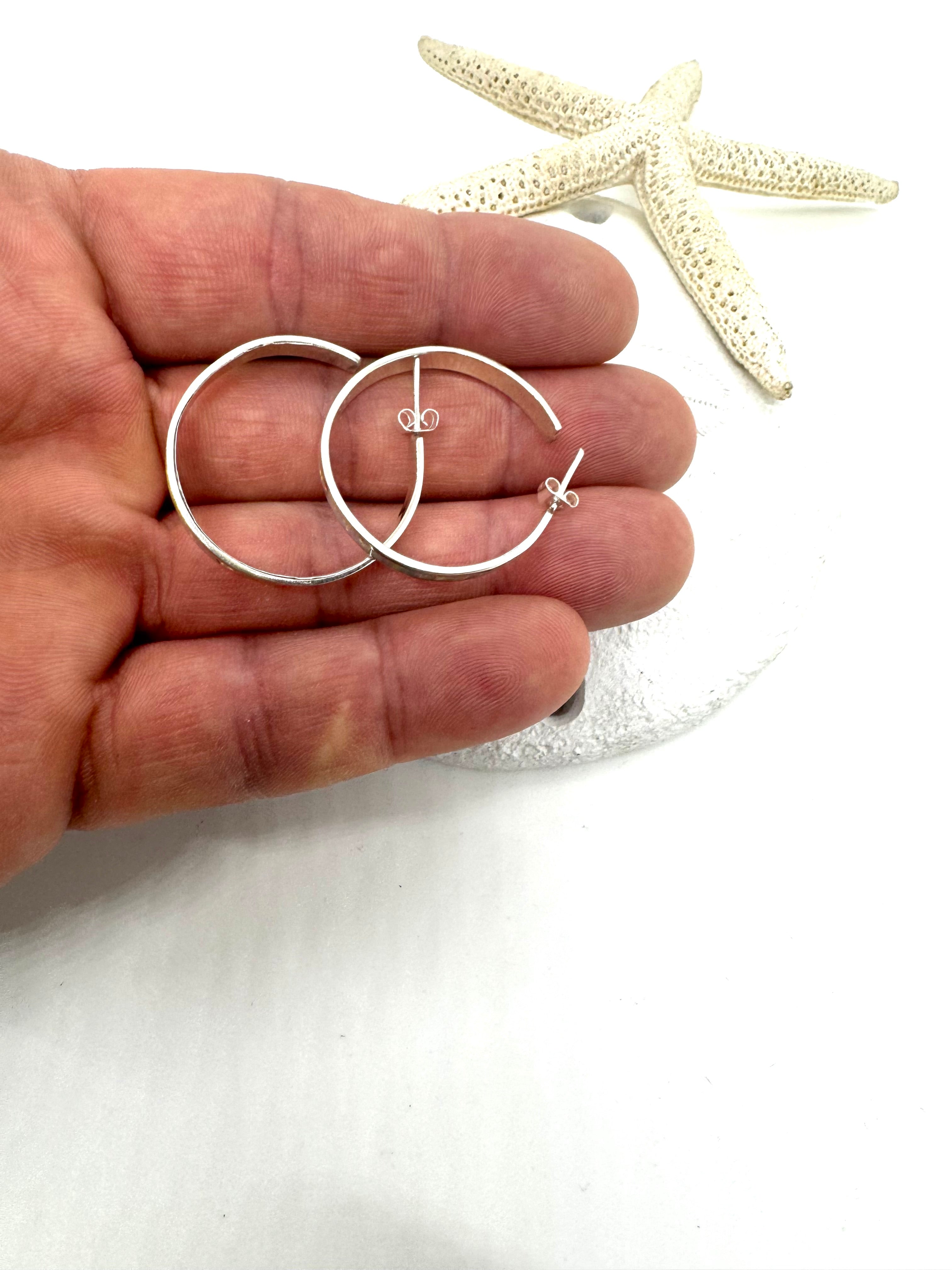 Opal hoop, post earrings