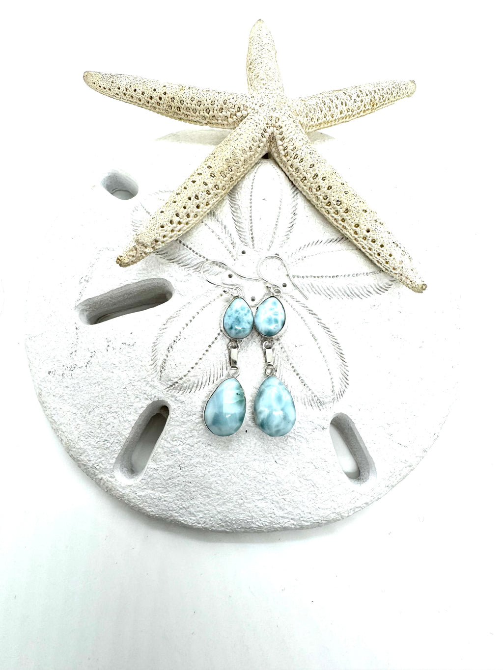 Double hanging Larimar earrings